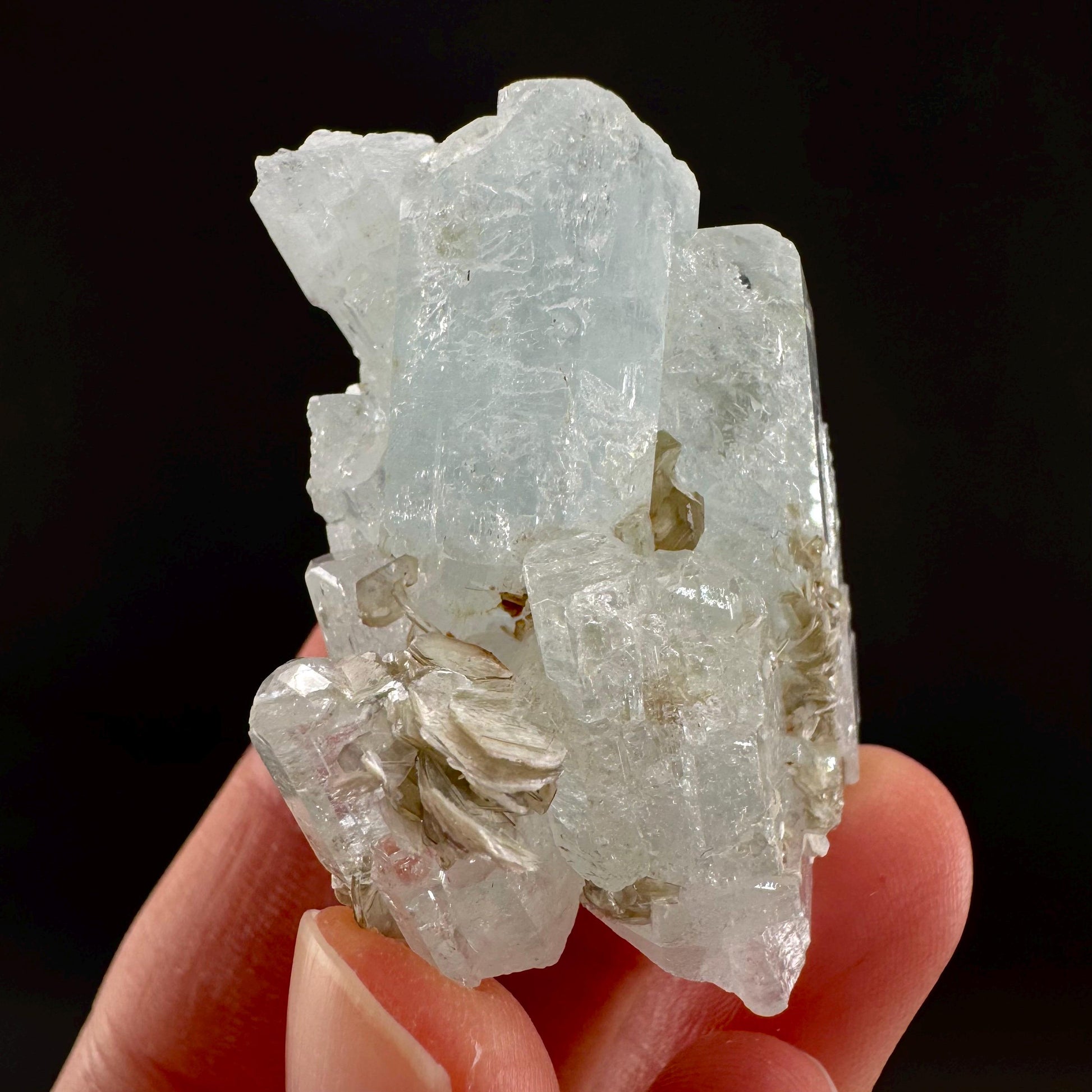 Aquamarine with Muscovite | terminated blue beryl crystal, natural mineral specimen