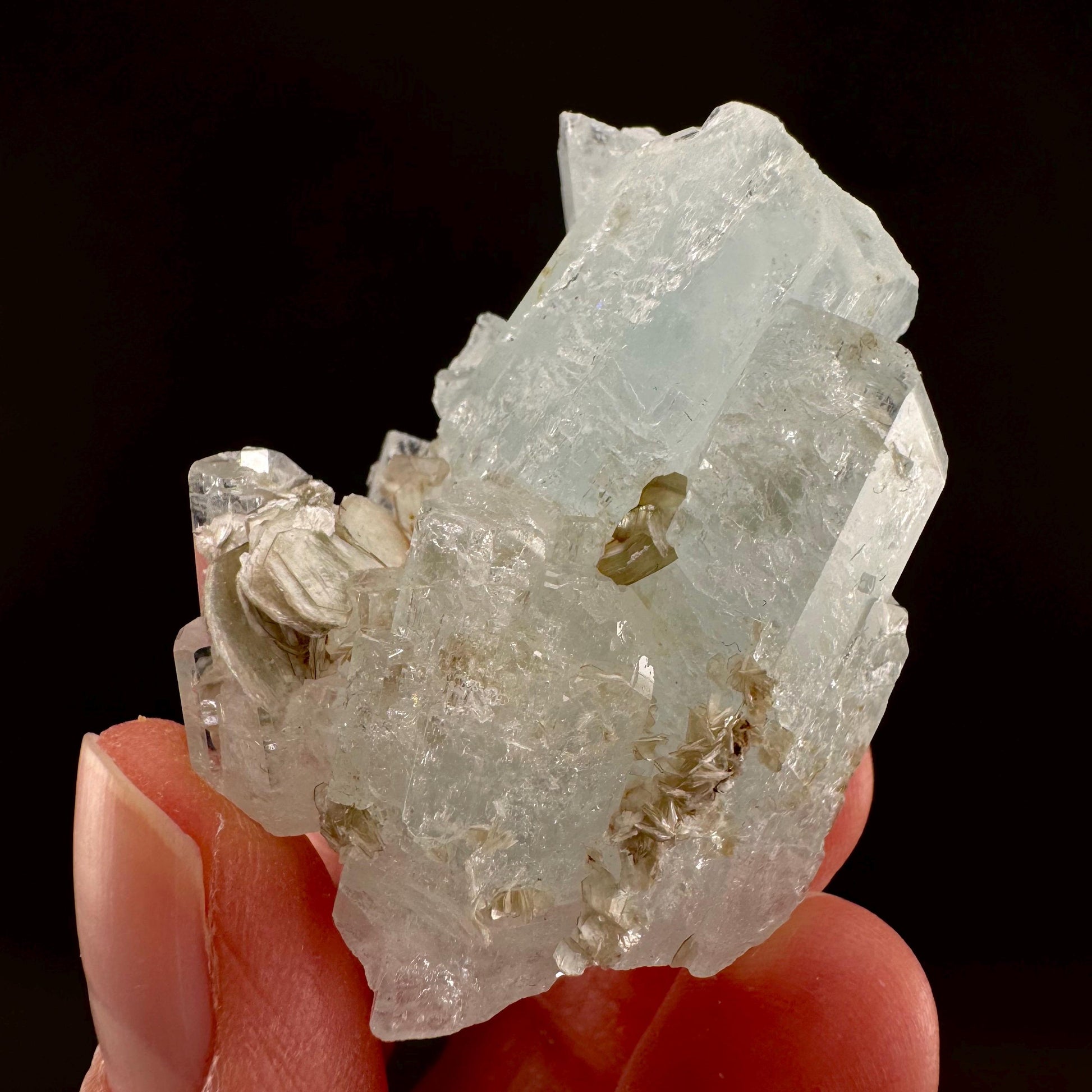 Aquamarine with Muscovite | terminated blue beryl crystal, natural mineral specimen