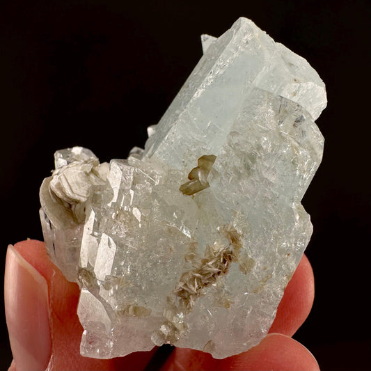 Aquamarine with Muscovite | terminated blue beryl crystal, natural mineral specimen