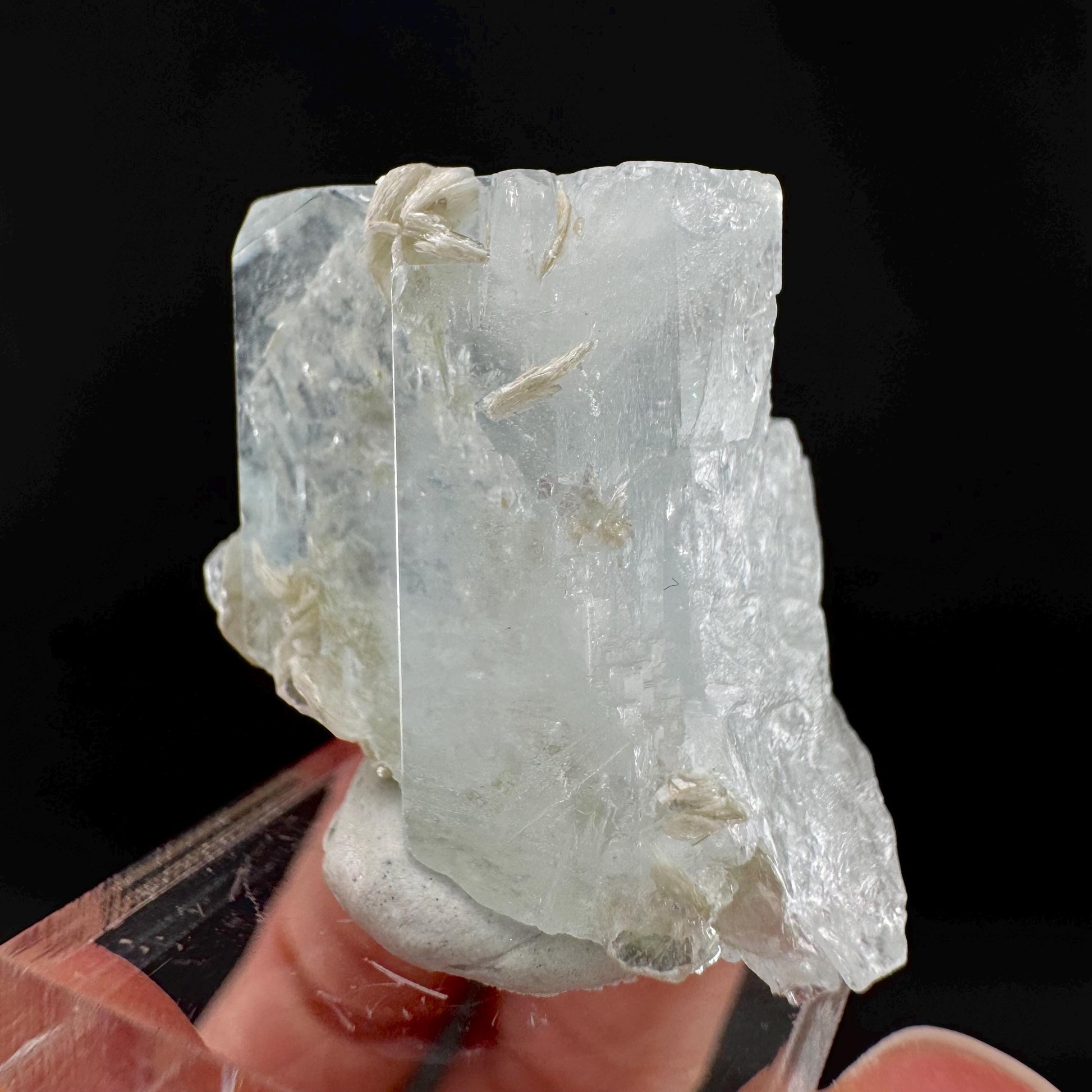Aquamarine with Muscovite | terminated blue beryl crystal, natural mineral specimen