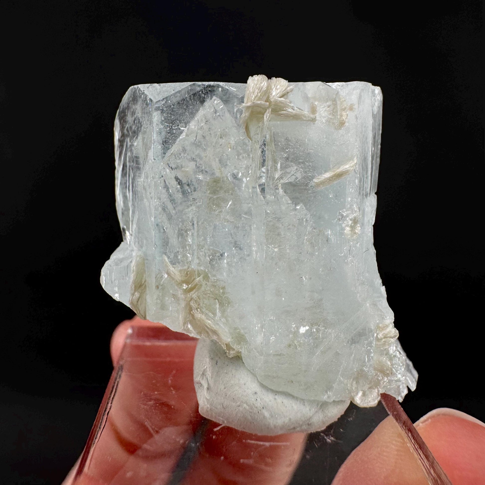Aquamarine with Muscovite | terminated blue beryl crystal, natural mineral specimen