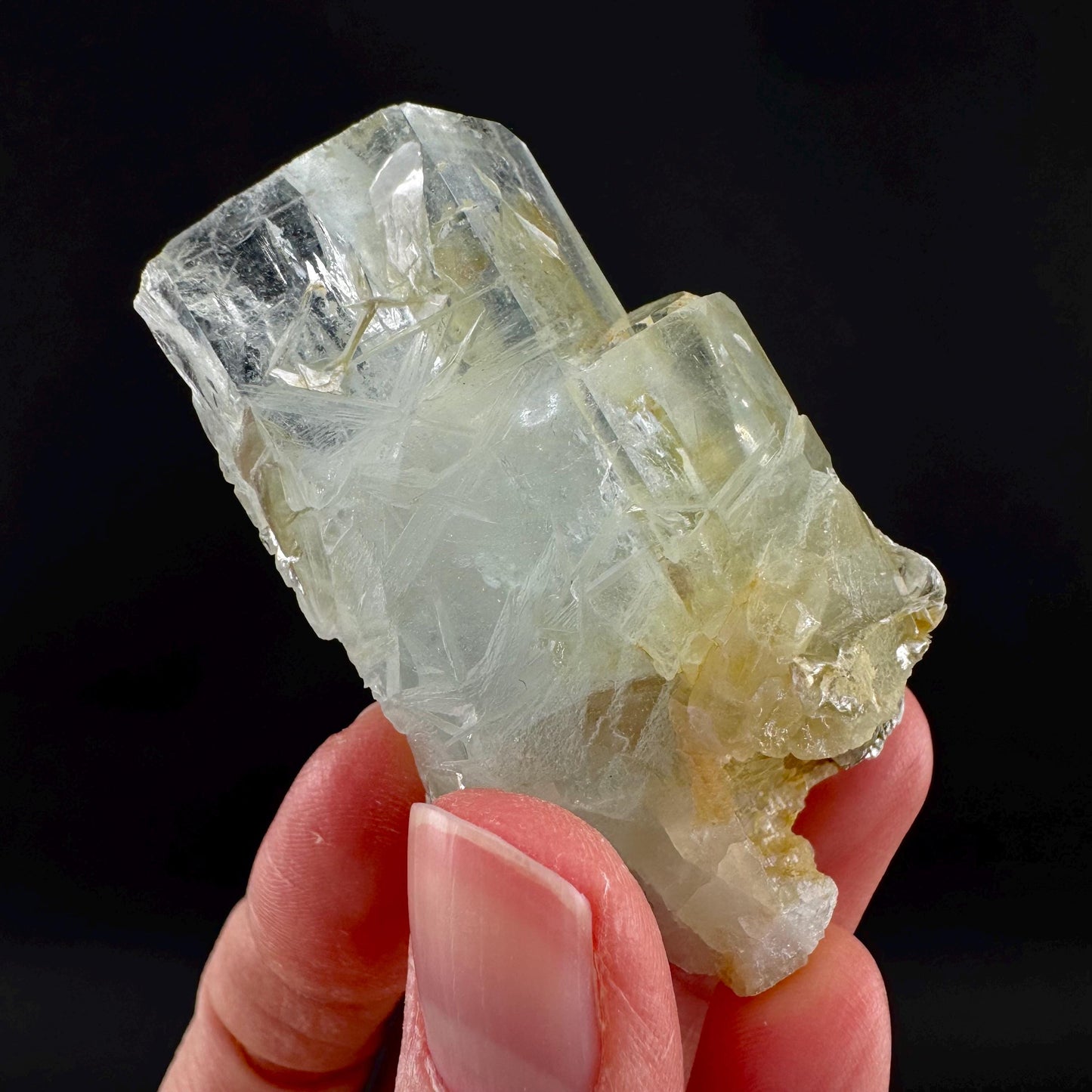 Aquamarine with Muscovite | terminated blue beryl crystal, natural mineral specimen