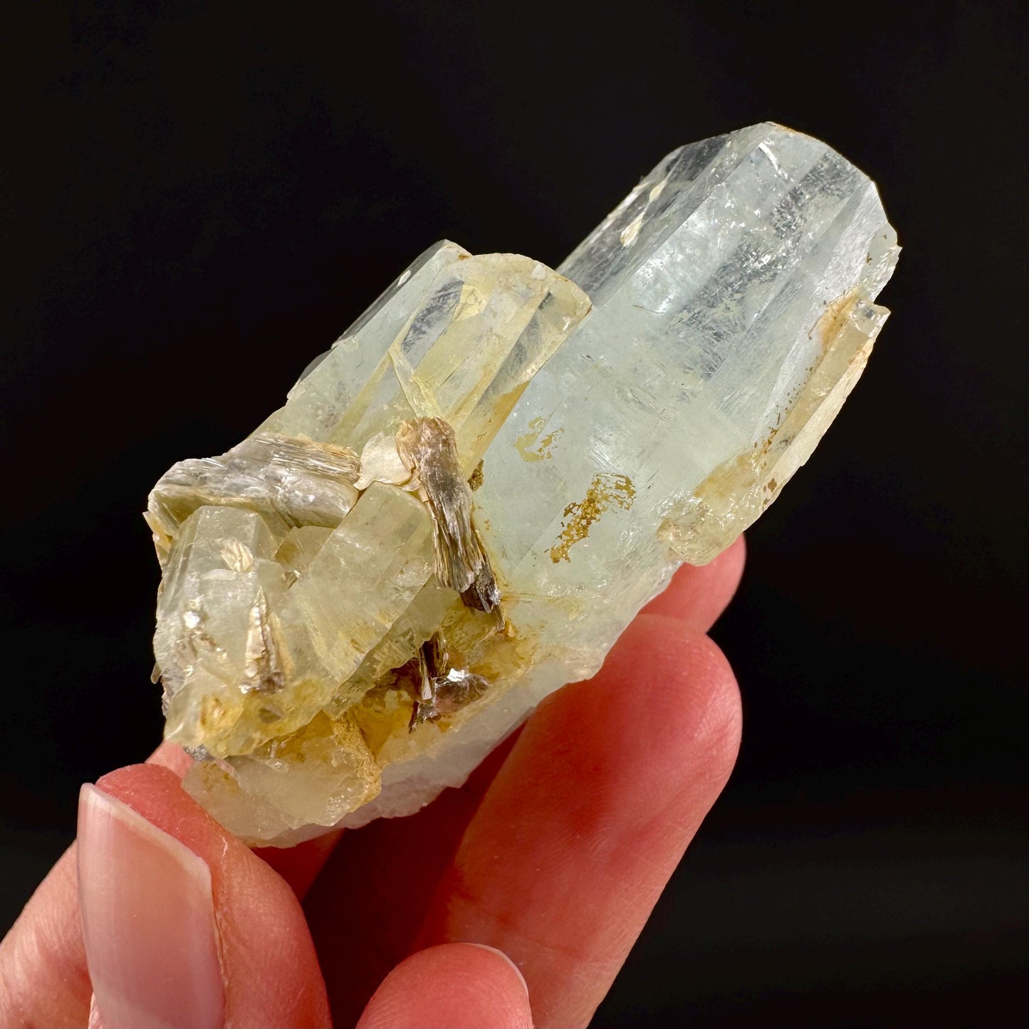 Aquamarine with Muscovite | terminated blue beryl crystal, natural mineral specimen