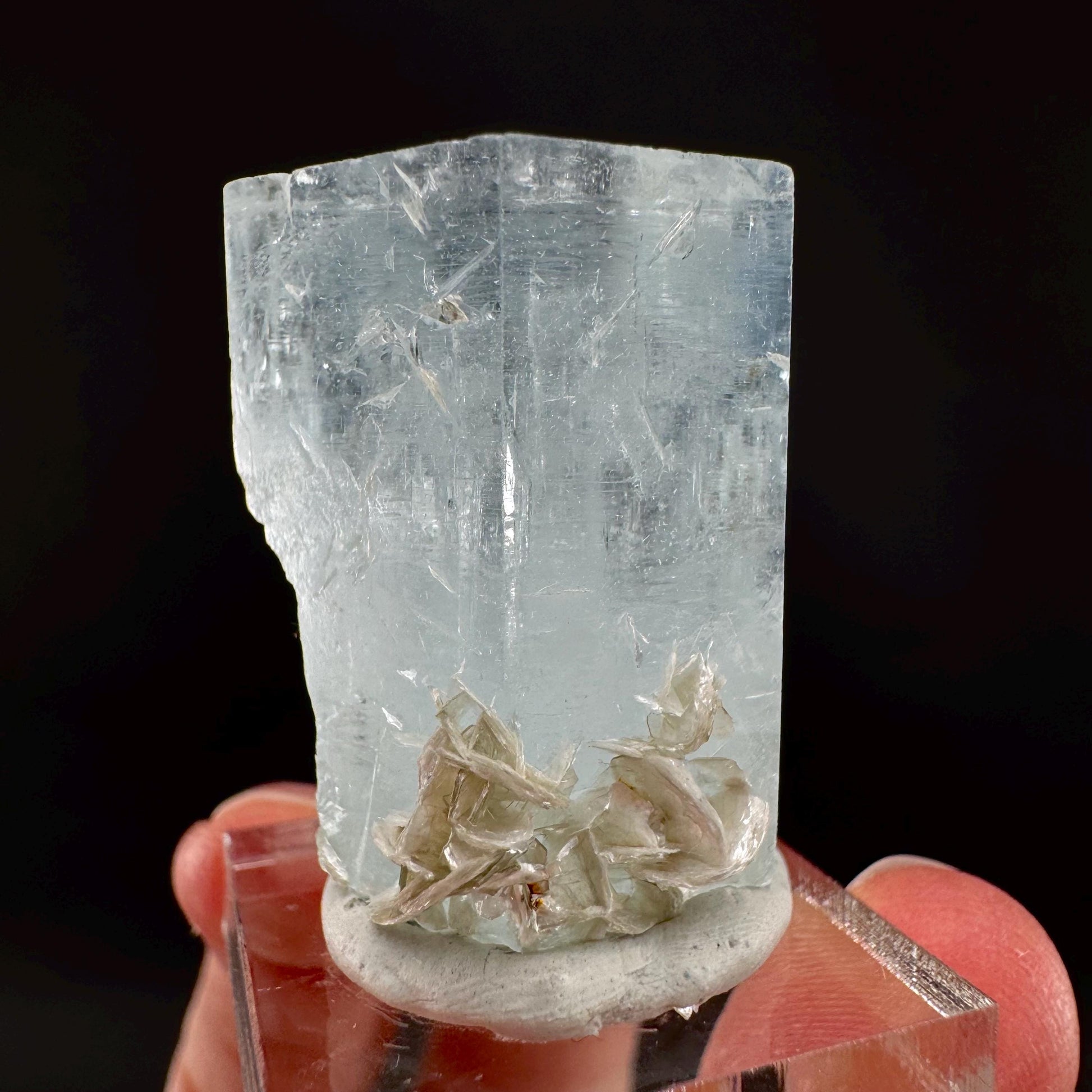 Aquamarine with Muscovite | terminated blue beryl crystal, natural mineral specimen