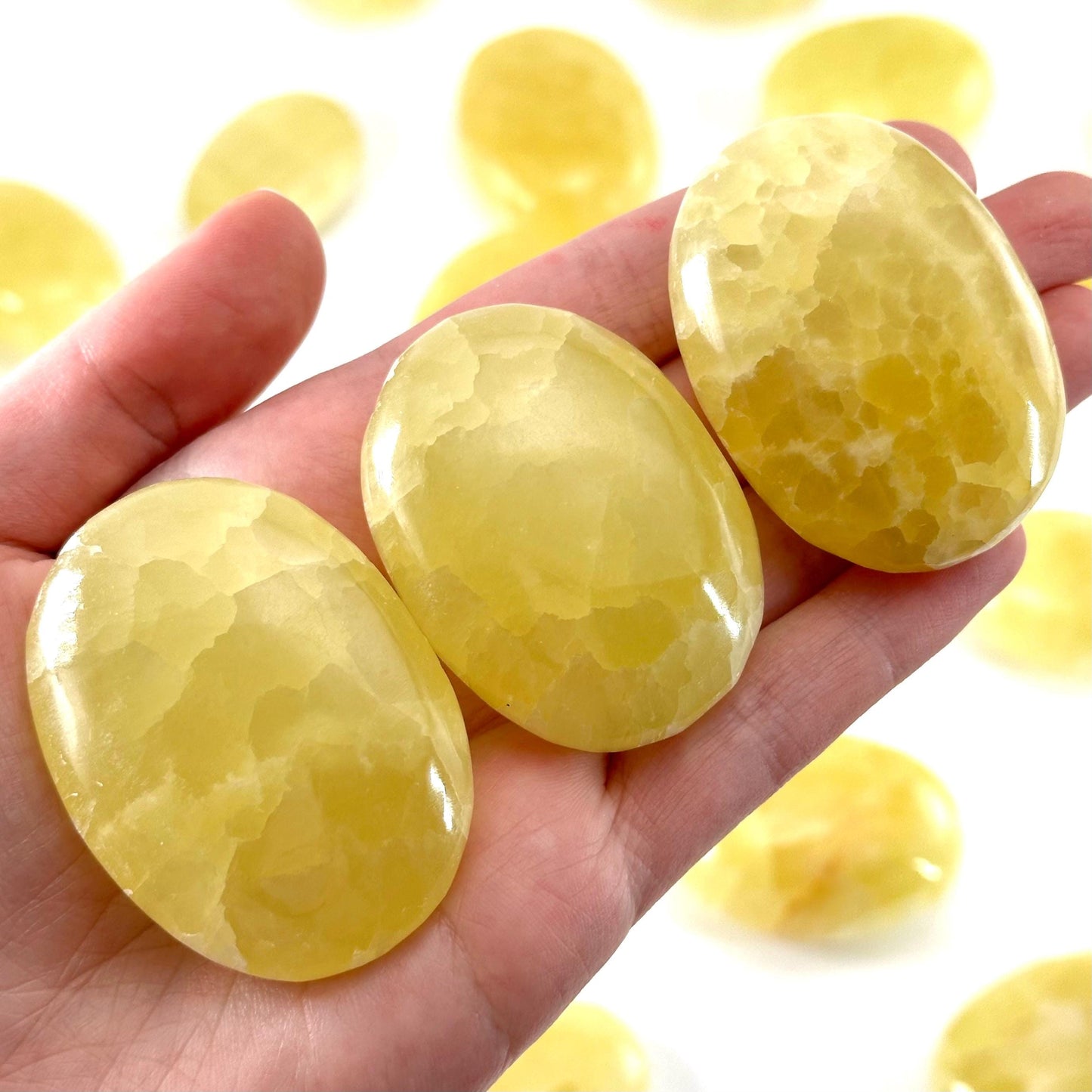 Lemon Calcite Palm Stone | Polished Yellow Crystal Worry Stone (Solar Plexus Chakra)