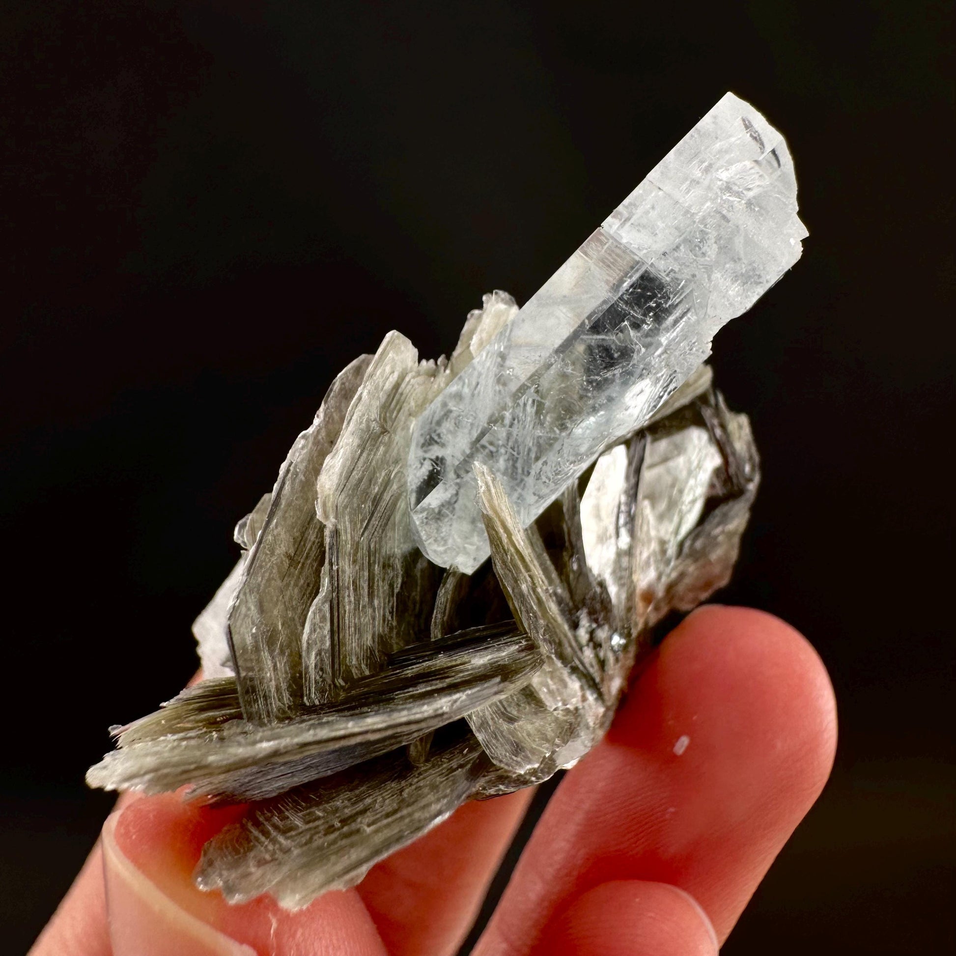 Aquamarine with Muscovite | terminated blue beryl crystal, natural mineral specimen