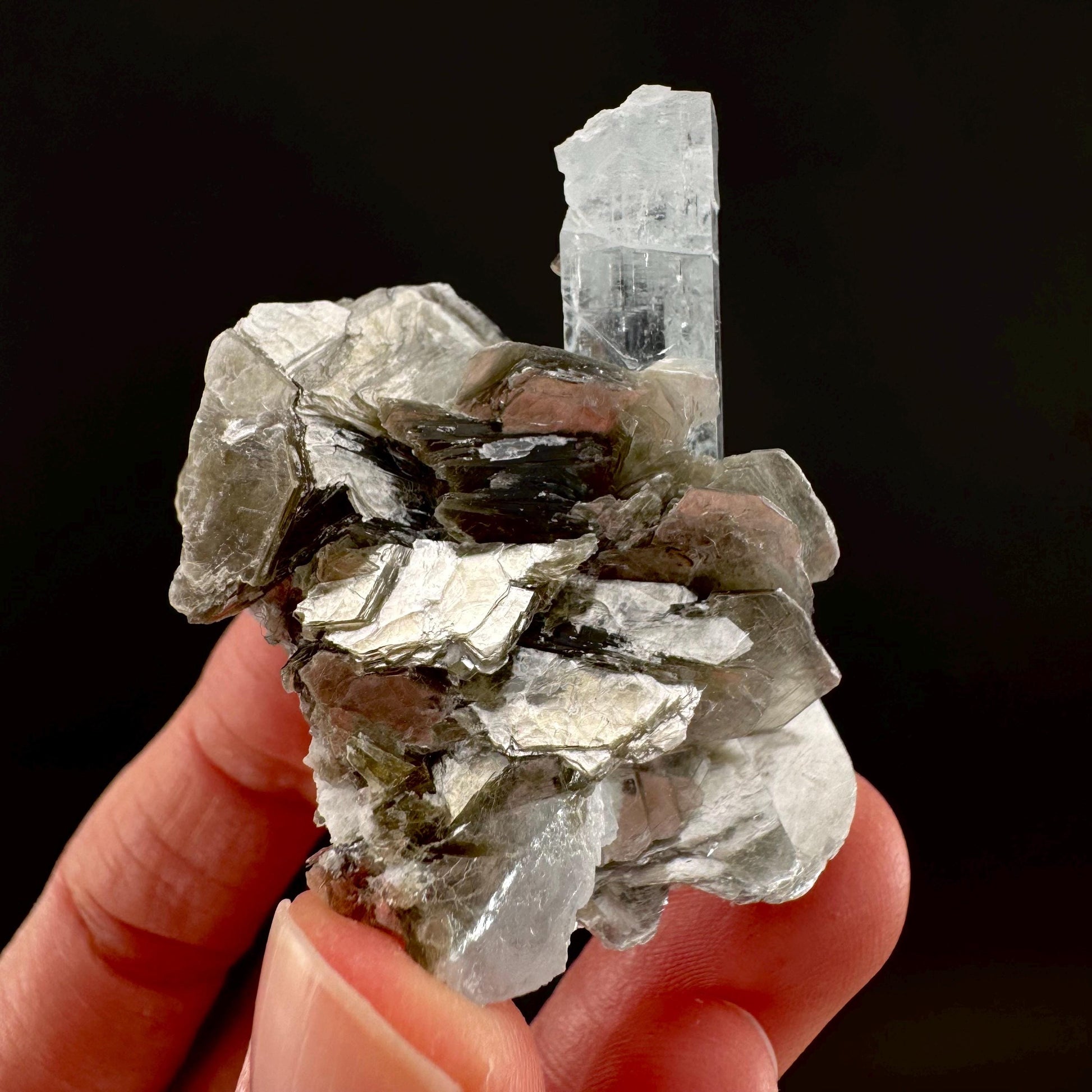Aquamarine with Muscovite | terminated blue beryl crystal, natural mineral specimen