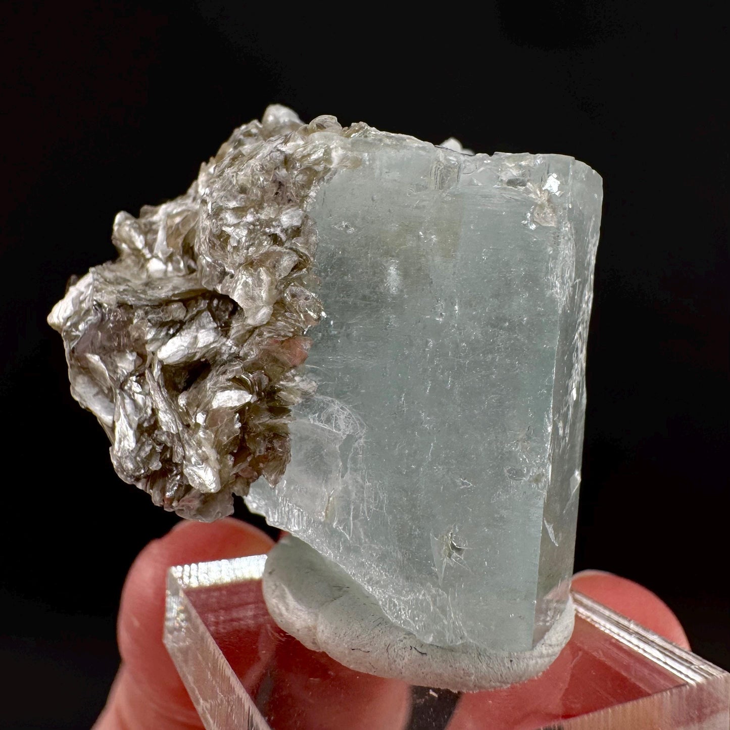 Aquamarine with Muscovite | terminated blue beryl crystal, natural mineral specimen