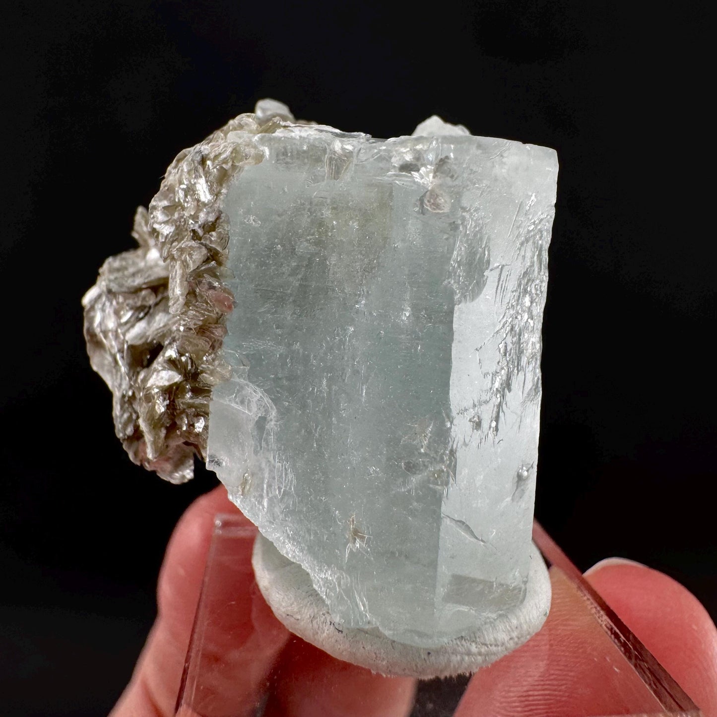 Aquamarine with Muscovite | terminated blue beryl crystal, natural mineral specimen