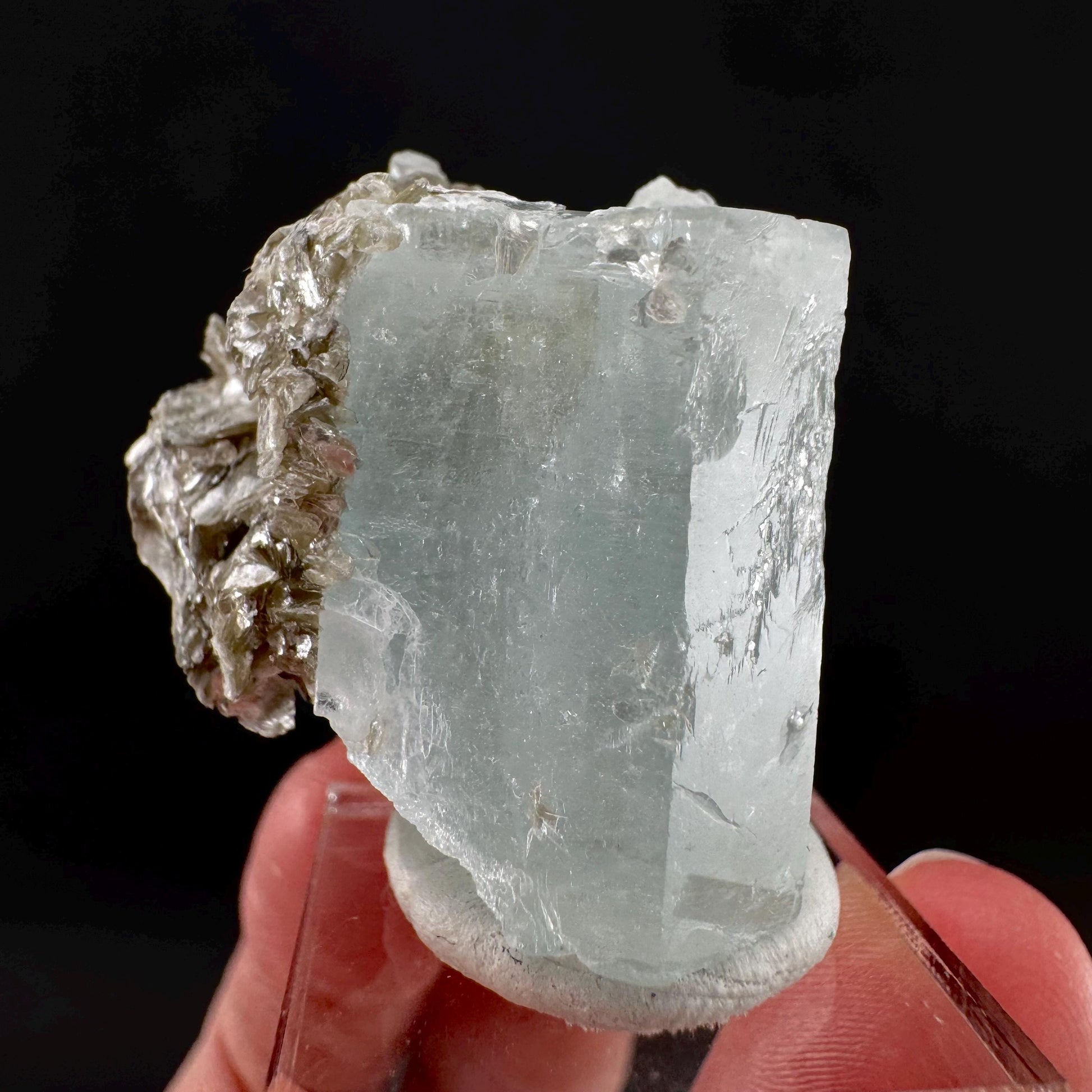 Aquamarine with Muscovite | terminated blue beryl crystal, natural mineral specimen