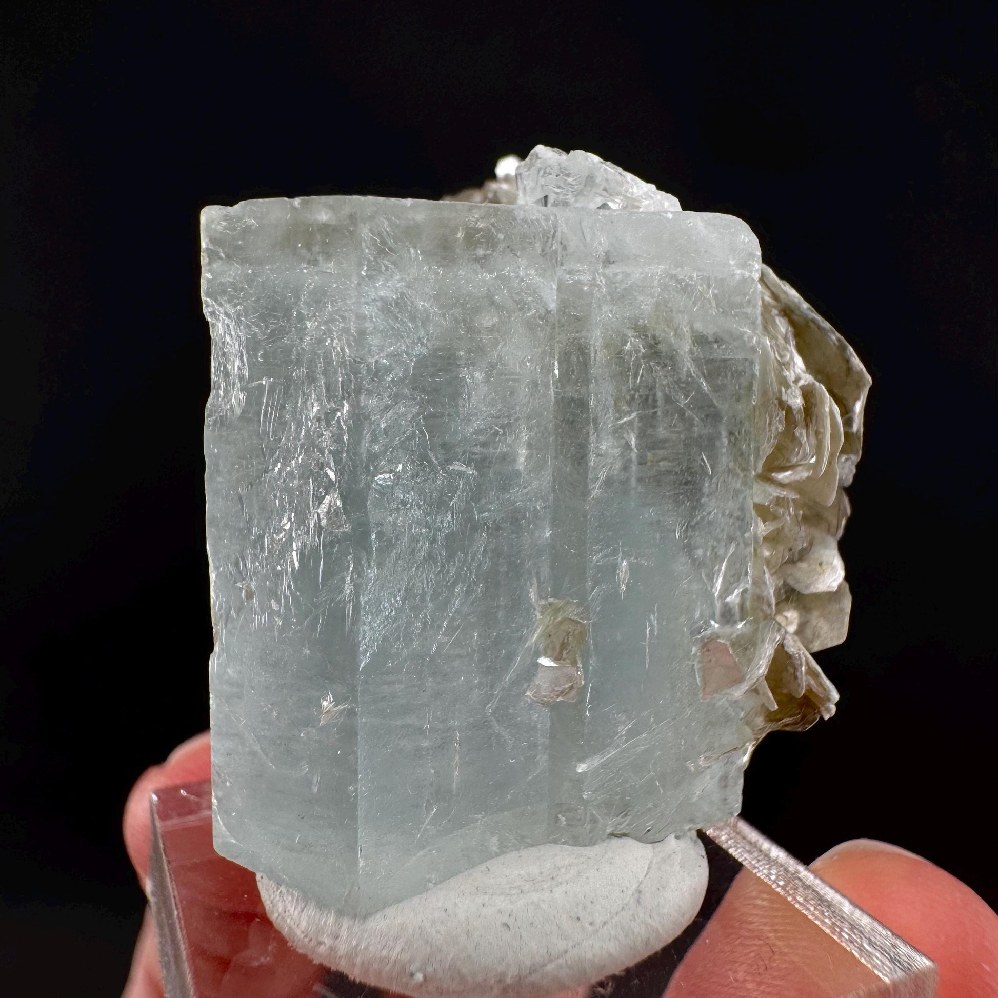 Aquamarine with Muscovite | terminated blue beryl crystal, natural mineral specimen