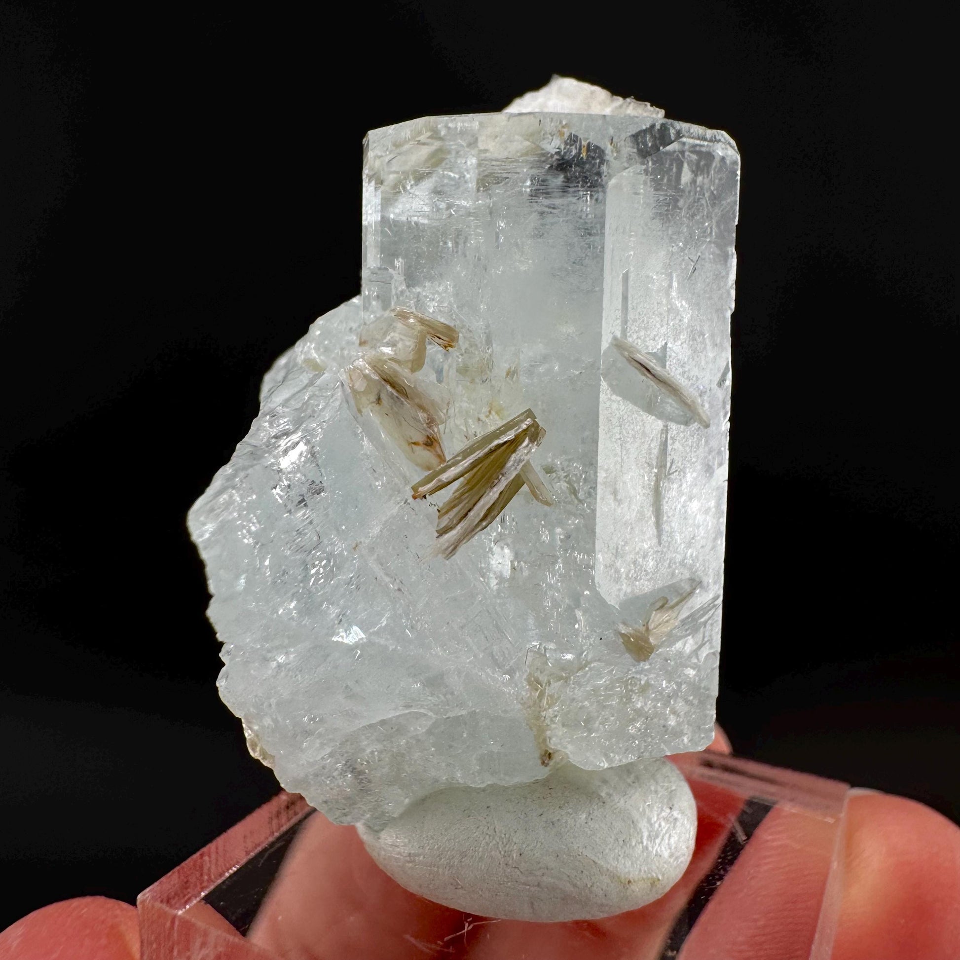 Aquamarine with Muscovite | terminated blue beryl crystal, natural mineral specimen