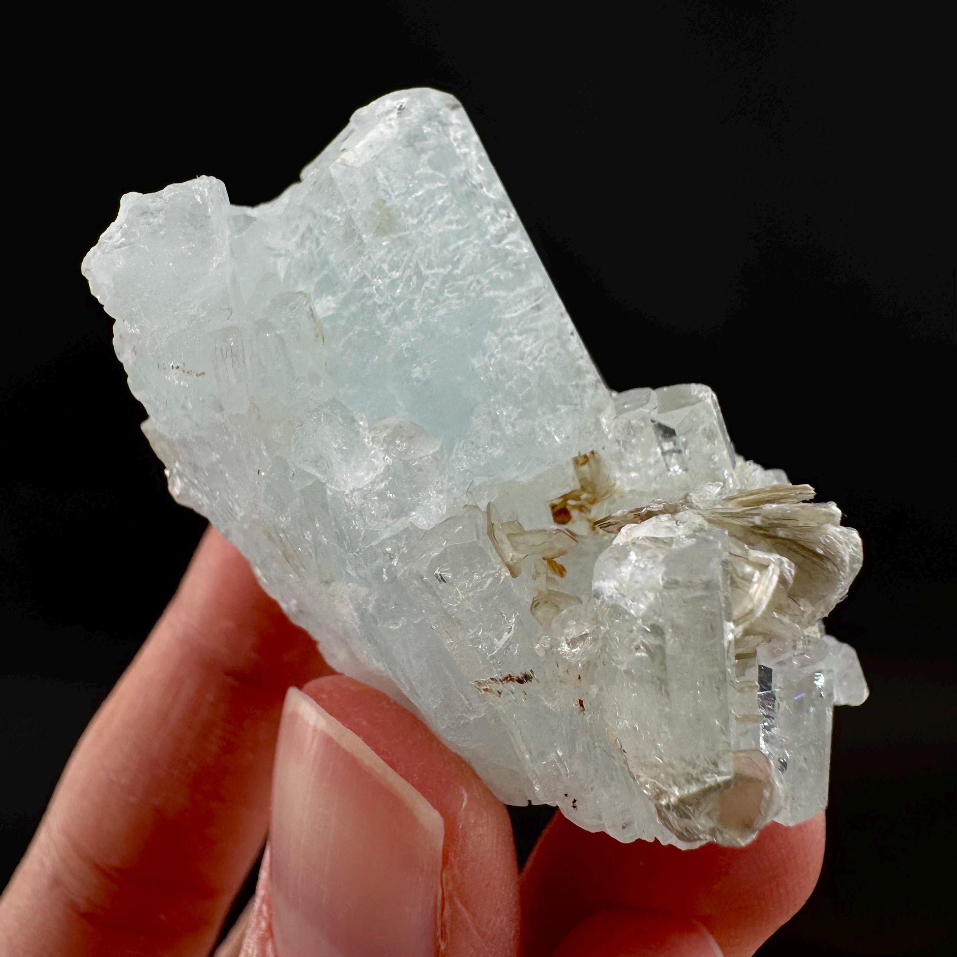 Aquamarine with Muscovite | terminated blue beryl crystal, natural mineral specimen