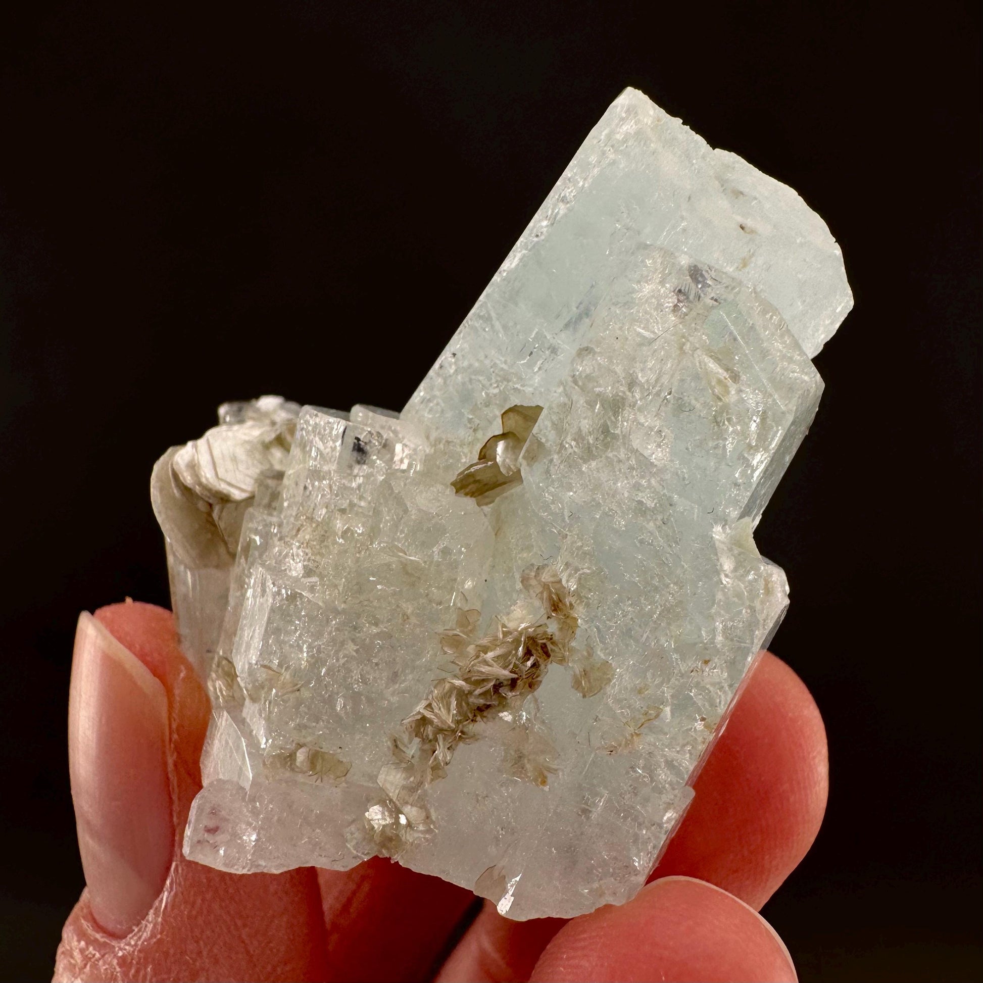 Aquamarine with Muscovite | terminated blue beryl crystal, natural mineral specimen