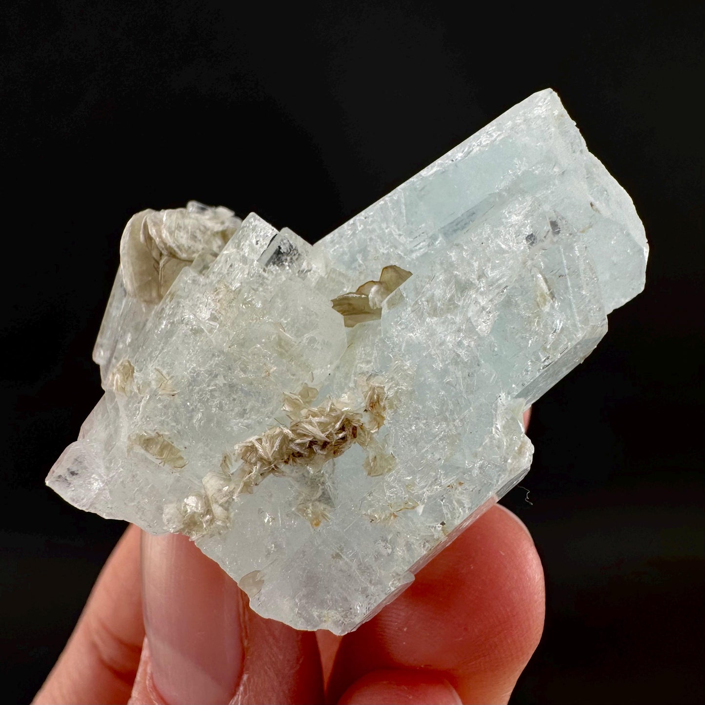 Aquamarine with Muscovite | terminated blue beryl crystal, natural mineral specimen