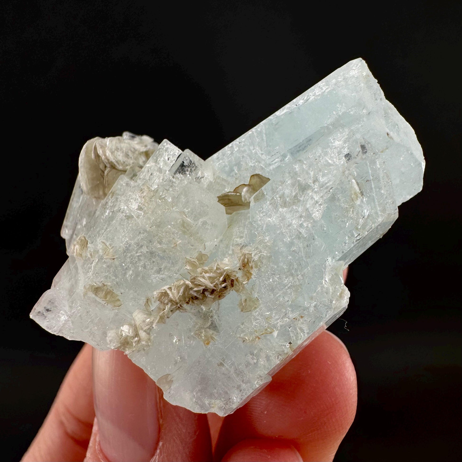 Aquamarine with Muscovite | terminated blue beryl crystal, natural mineral specimen