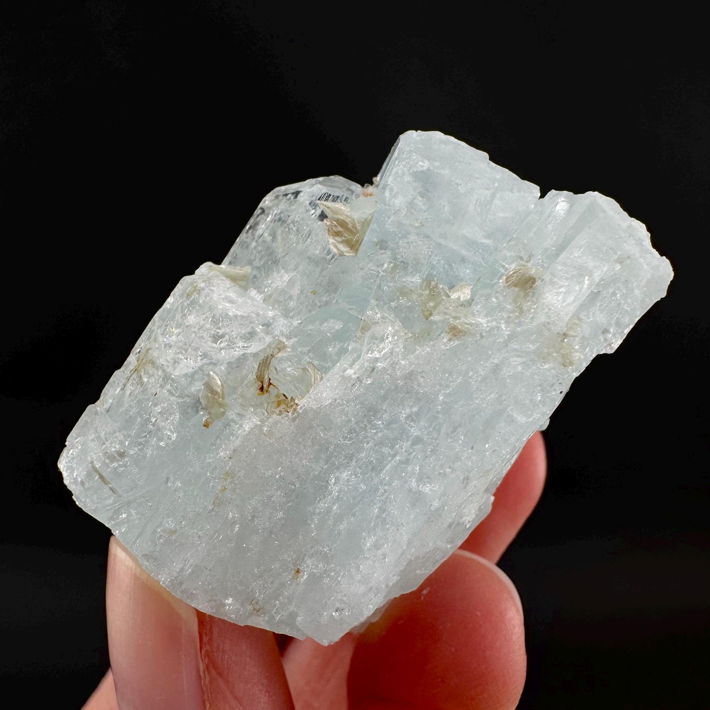 Aquamarine with Muscovite | terminated blue beryl crystal, natural mineral specimen