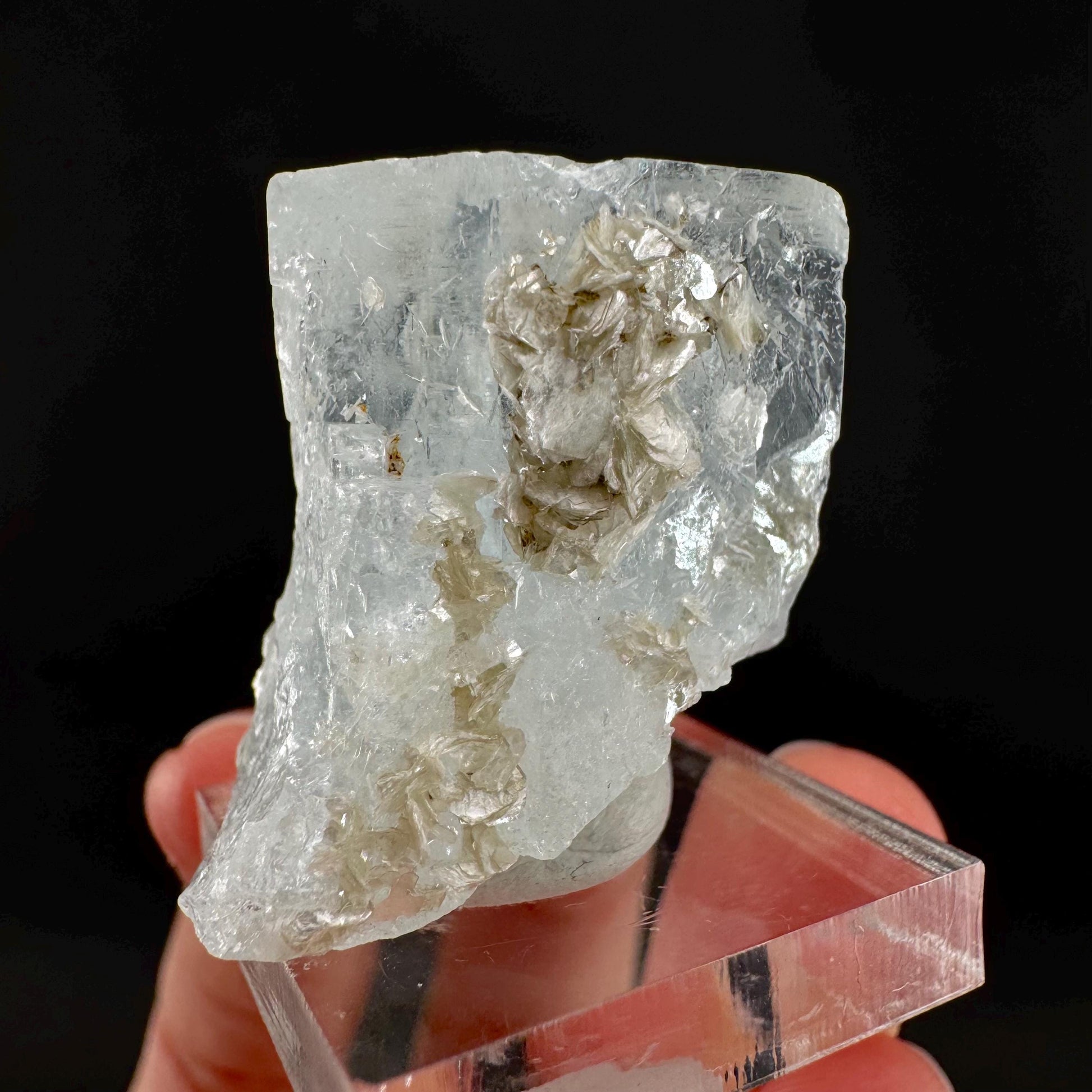 Aquamarine with Muscovite | terminated blue beryl crystal, natural mineral specimen
