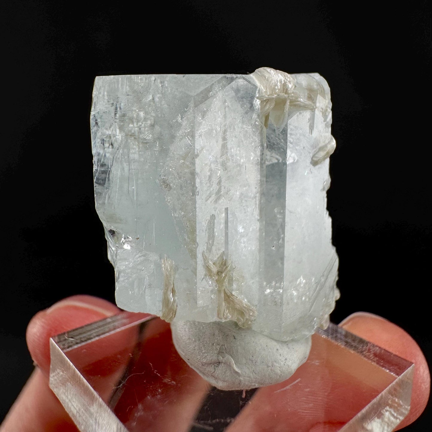 Aquamarine with Muscovite | terminated blue beryl crystal, natural mineral specimen