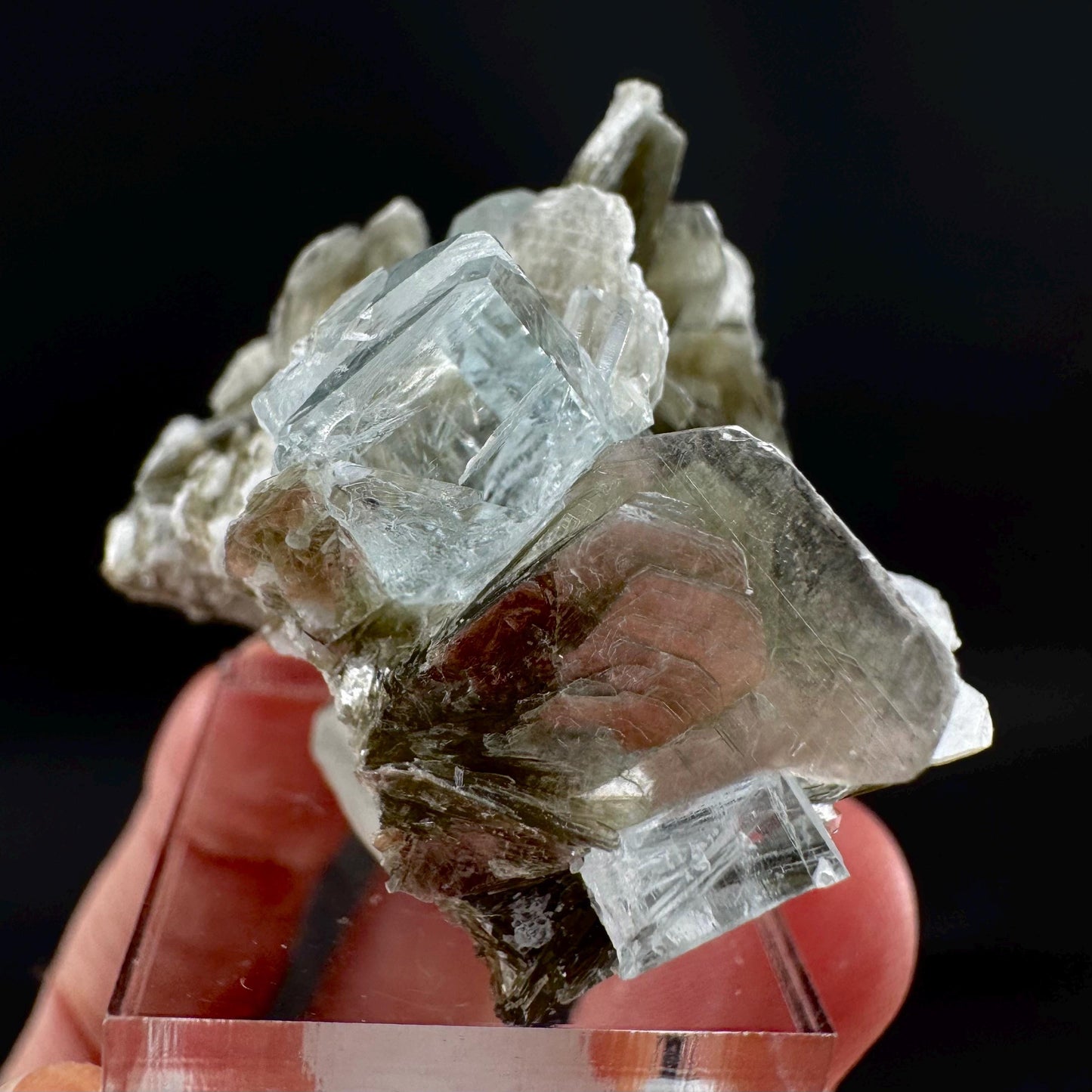 Aquamarine with Muscovite | terminated blue beryl crystal, natural mineral specimen