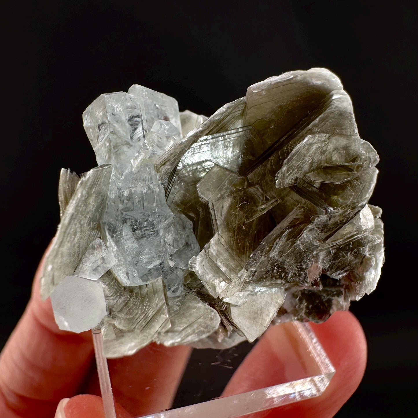 Aquamarine with Muscovite | terminated blue beryl crystal, natural mineral specimen