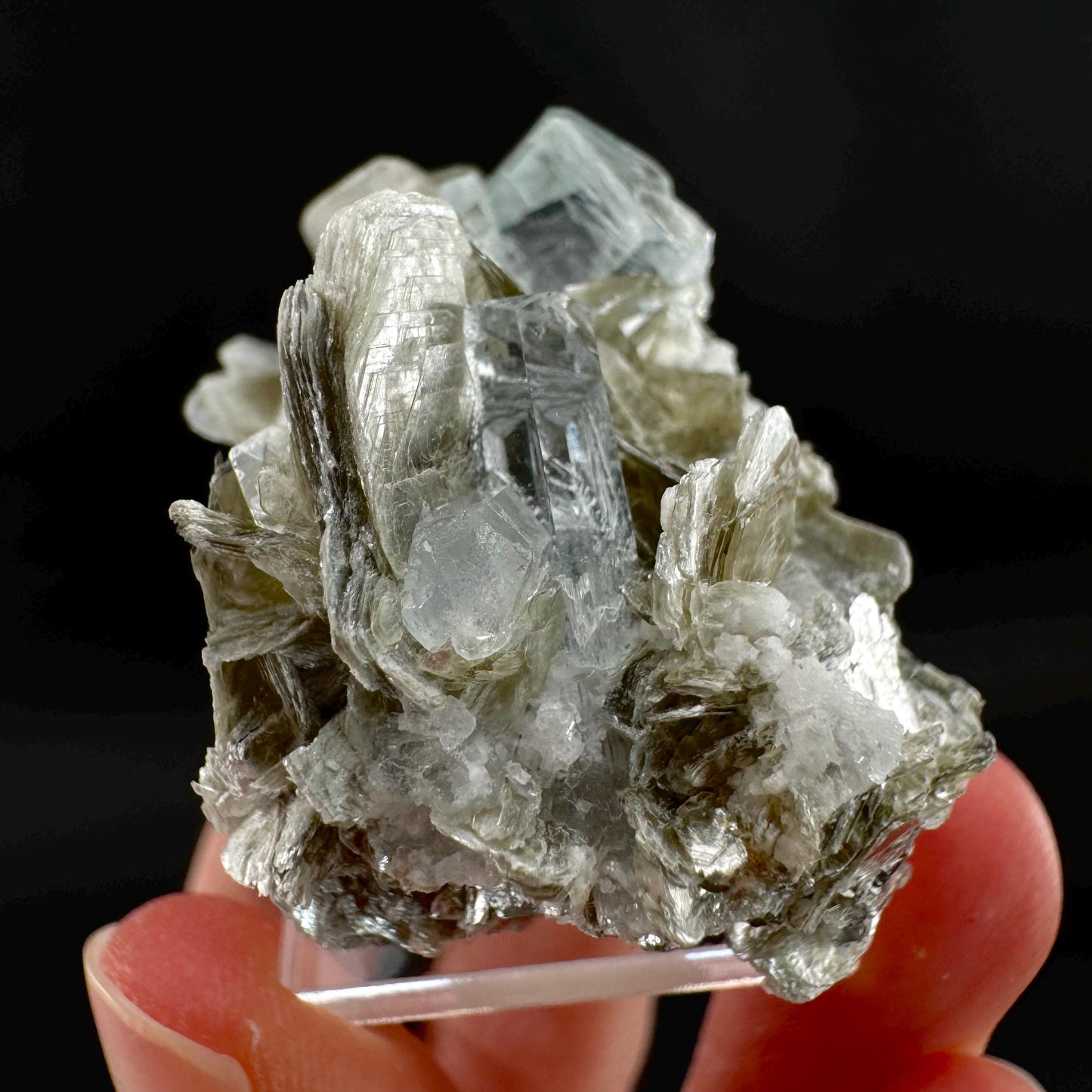 Aquamarine with Muscovite | terminated blue beryl crystal, natural mineral specimen