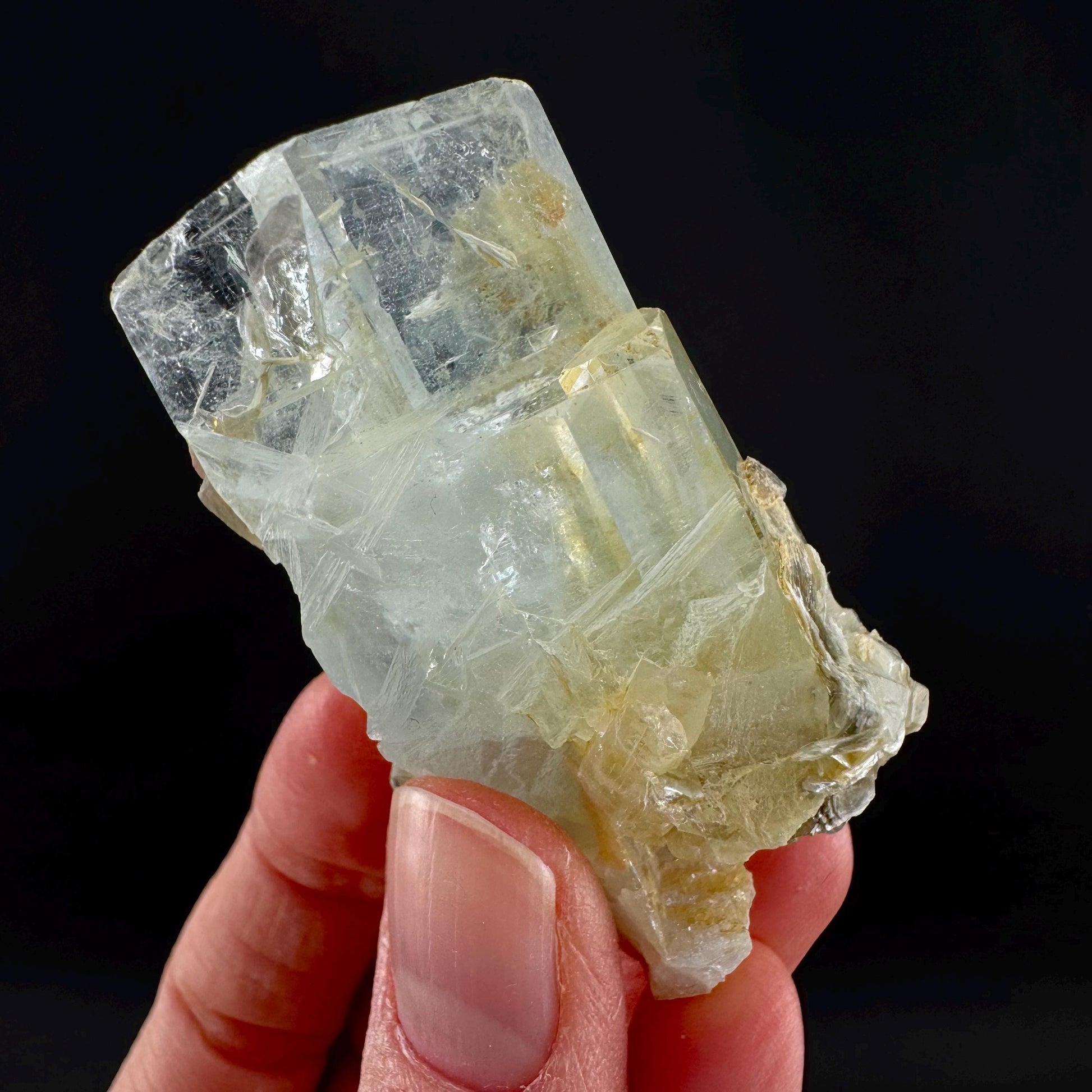 Aquamarine with Muscovite | terminated blue beryl crystal, natural mineral specimen