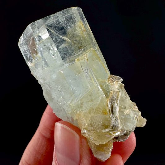 Aquamarine with Muscovite | terminated blue beryl crystal, natural mineral specimen