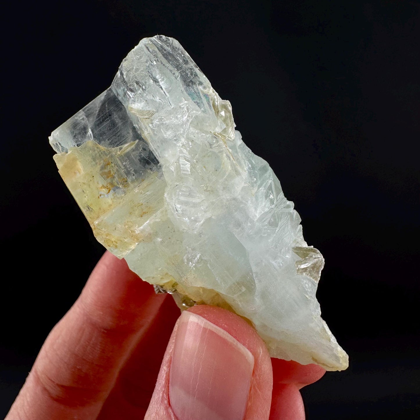 Aquamarine with Muscovite | terminated blue beryl crystal, natural mineral specimen