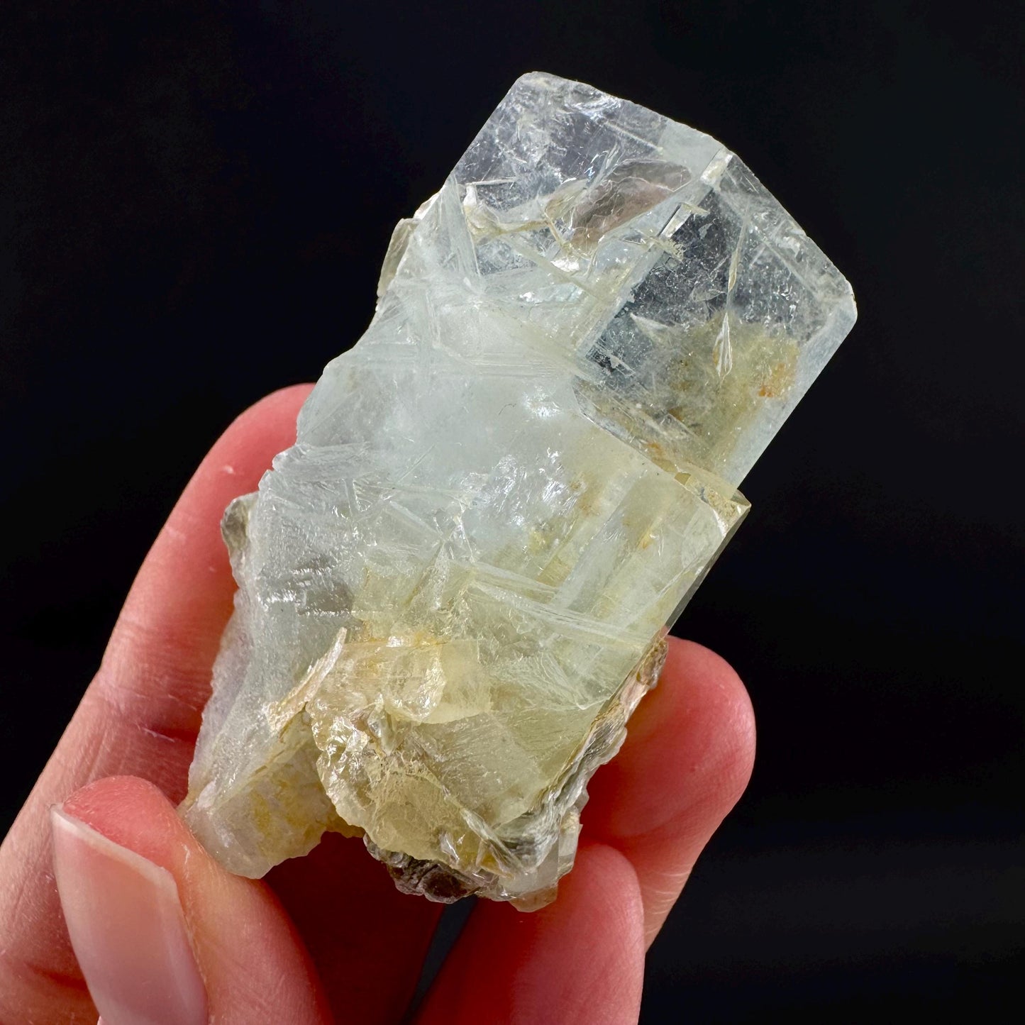Aquamarine with Muscovite | terminated blue beryl crystal, natural mineral specimen