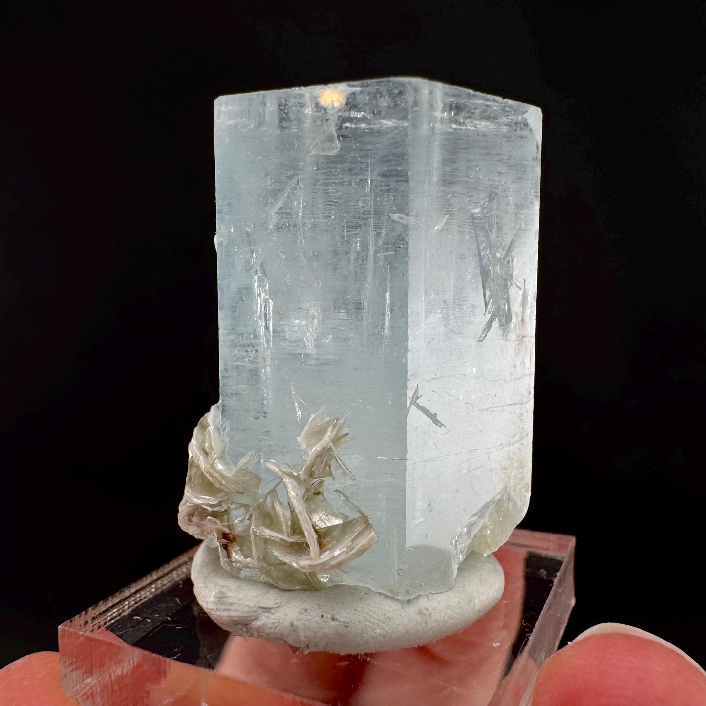 Aquamarine with Muscovite | terminated blue beryl crystal, natural mineral specimen