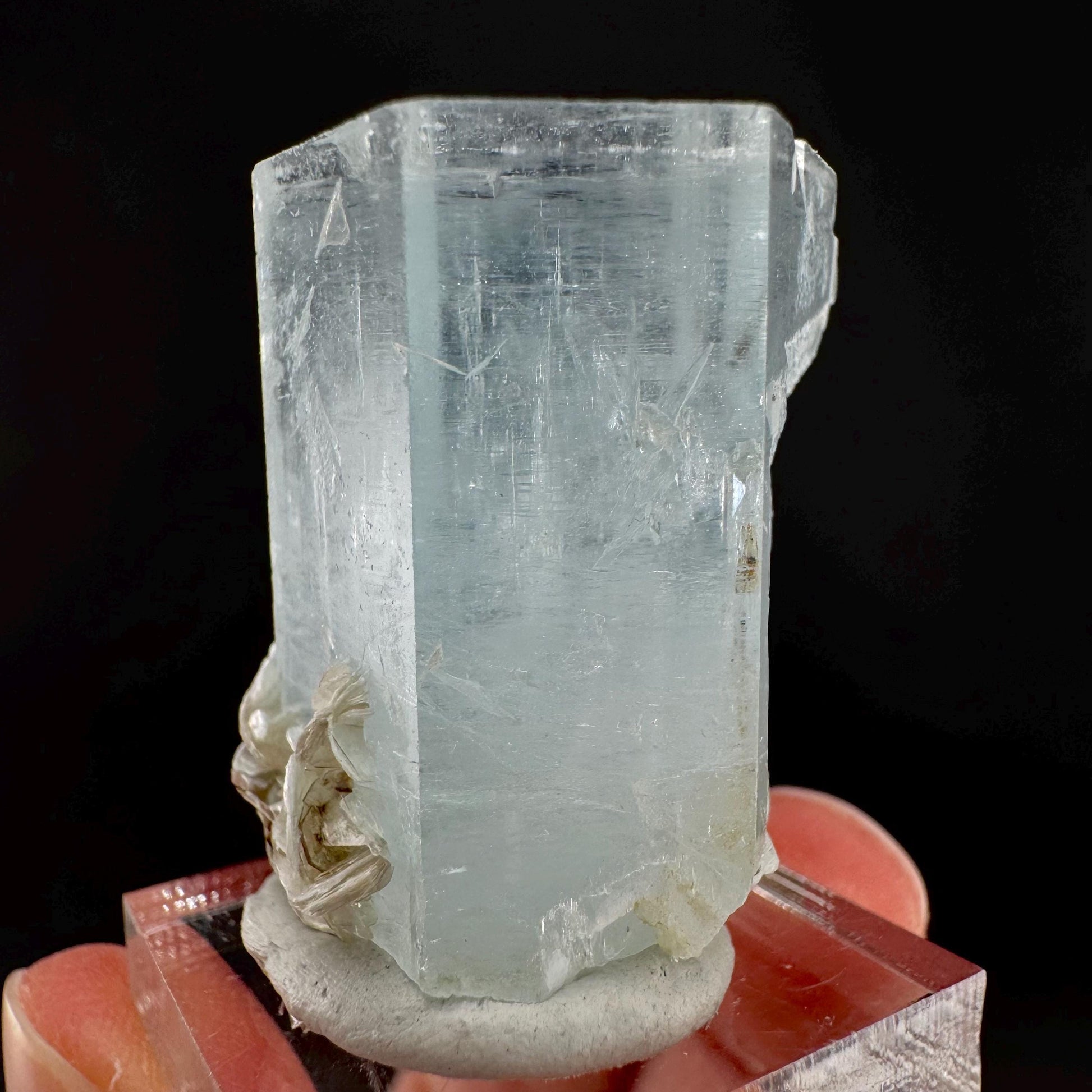 Aquamarine with Muscovite | terminated blue beryl crystal, natural mineral specimen