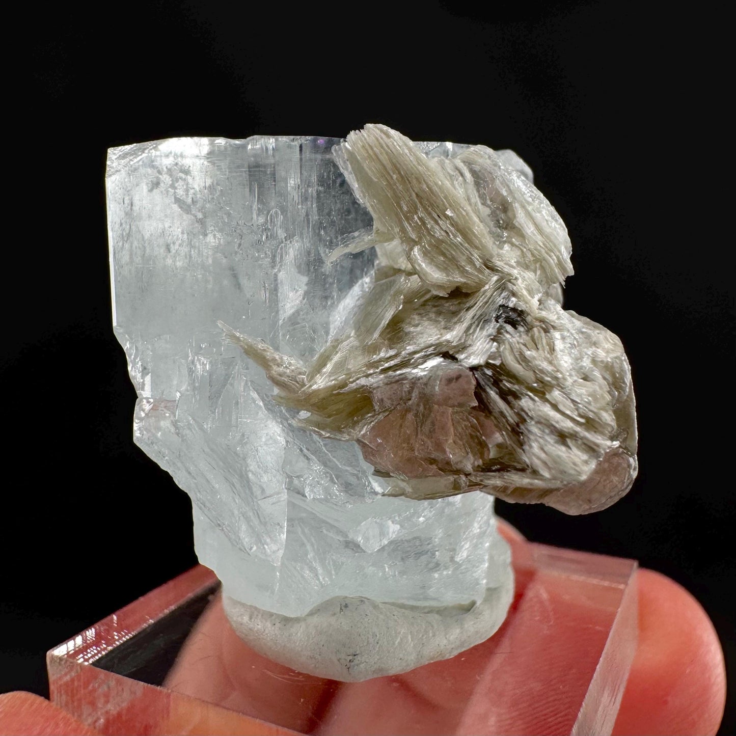 Aquamarine with Muscovite | terminated blue beryl crystal, natural mineral specimen