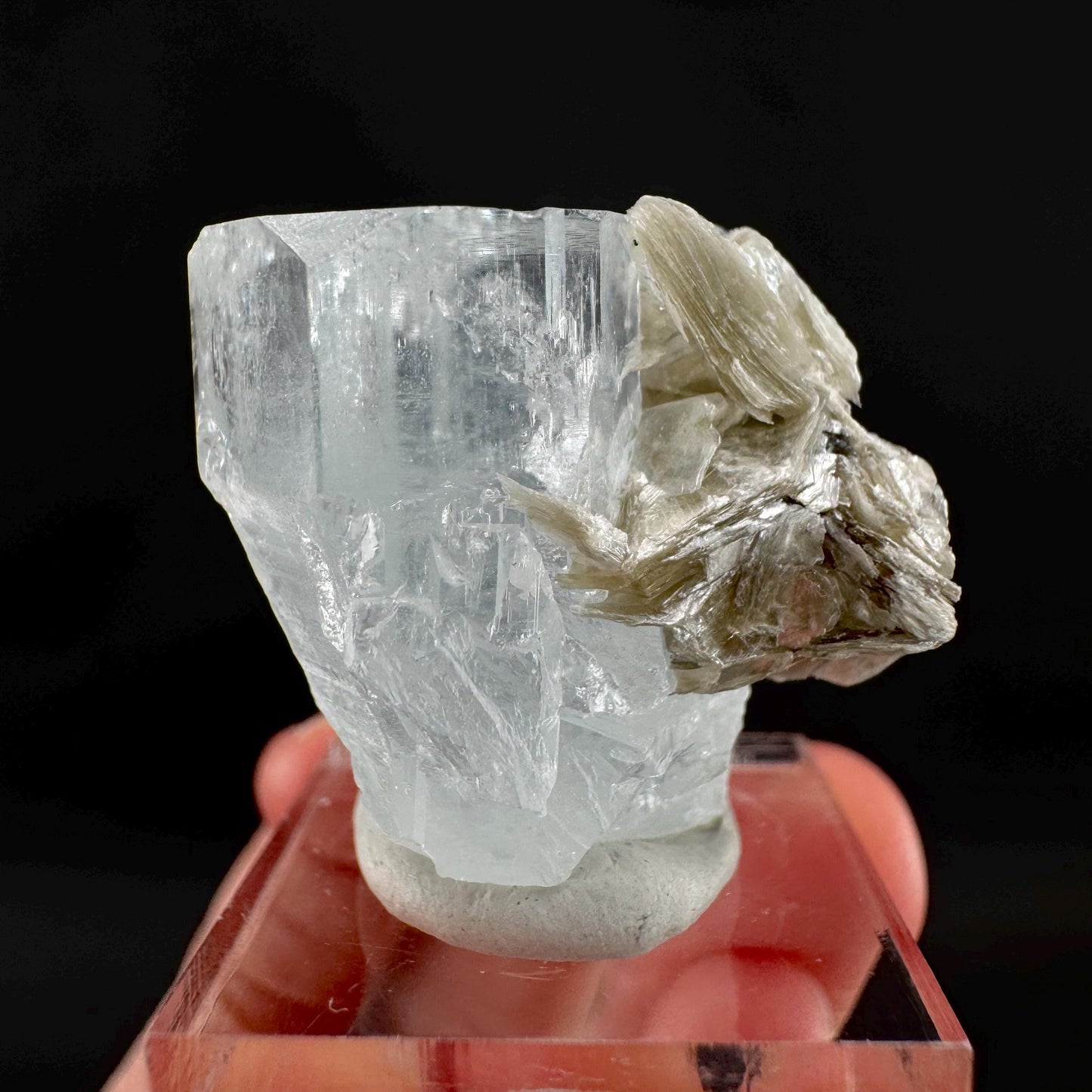 Aquamarine with Muscovite | terminated blue beryl crystal, natural mineral specimen