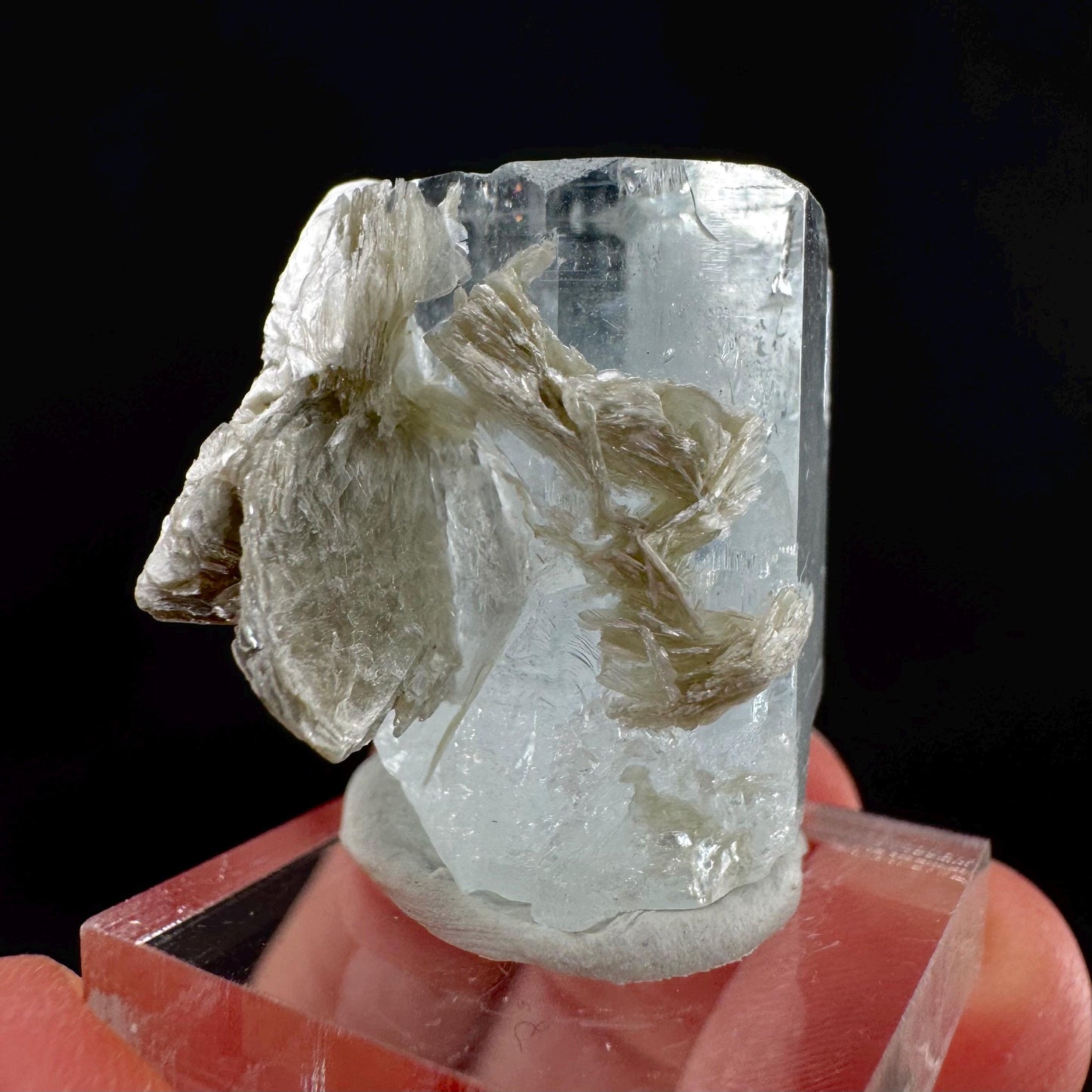 Aquamarine with Muscovite | terminated blue beryl crystal, natural mineral specimen