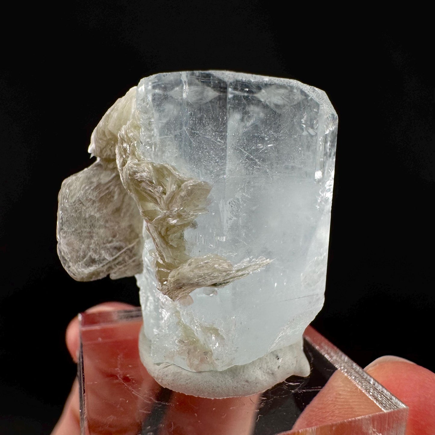 Aquamarine with Muscovite | terminated blue beryl crystal, natural mineral specimen