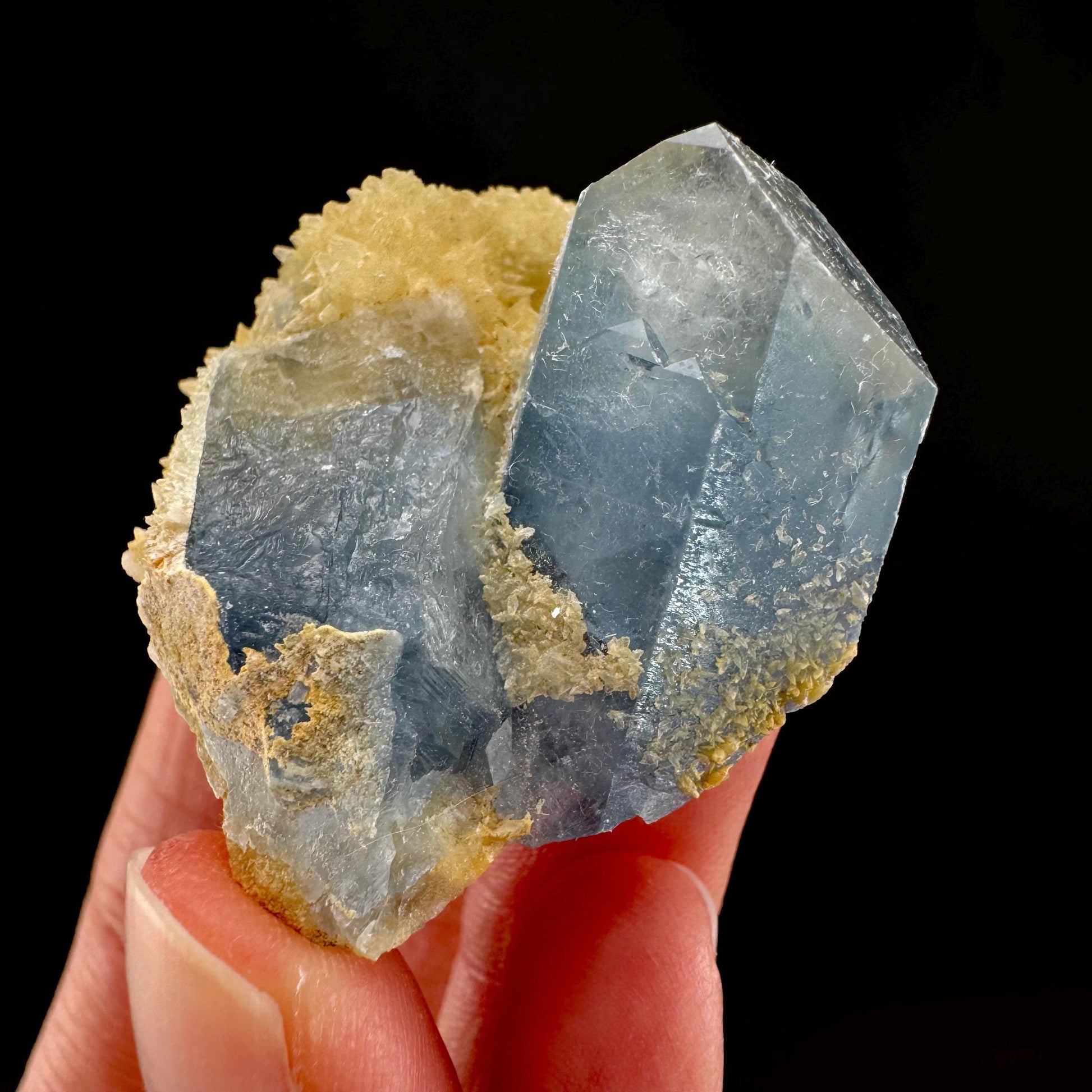 Celestite on Calcite | raw blue celestine crystal cluster, natural mineral specimen