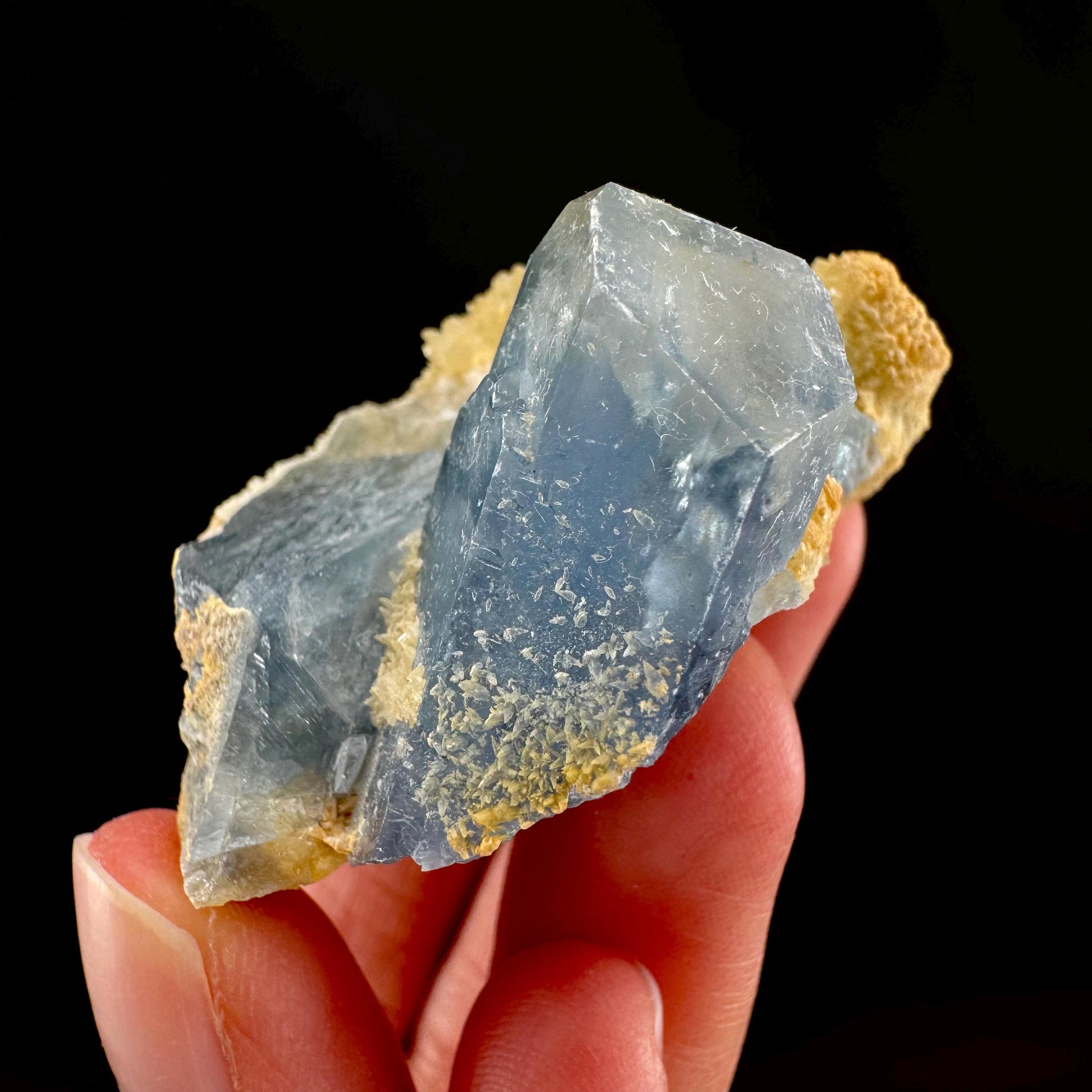 Celestite on Calcite | raw blue celestine crystal cluster, natural mineral specimen
