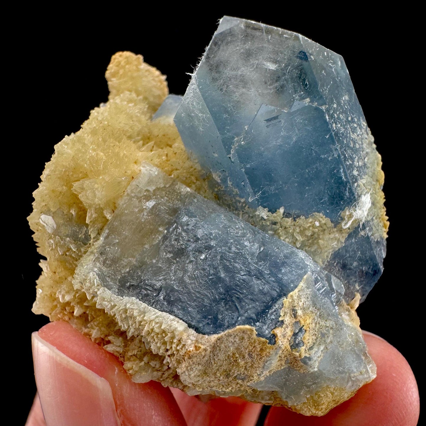 Celestite on Calcite | raw blue celestine crystal cluster, natural mineral specimen