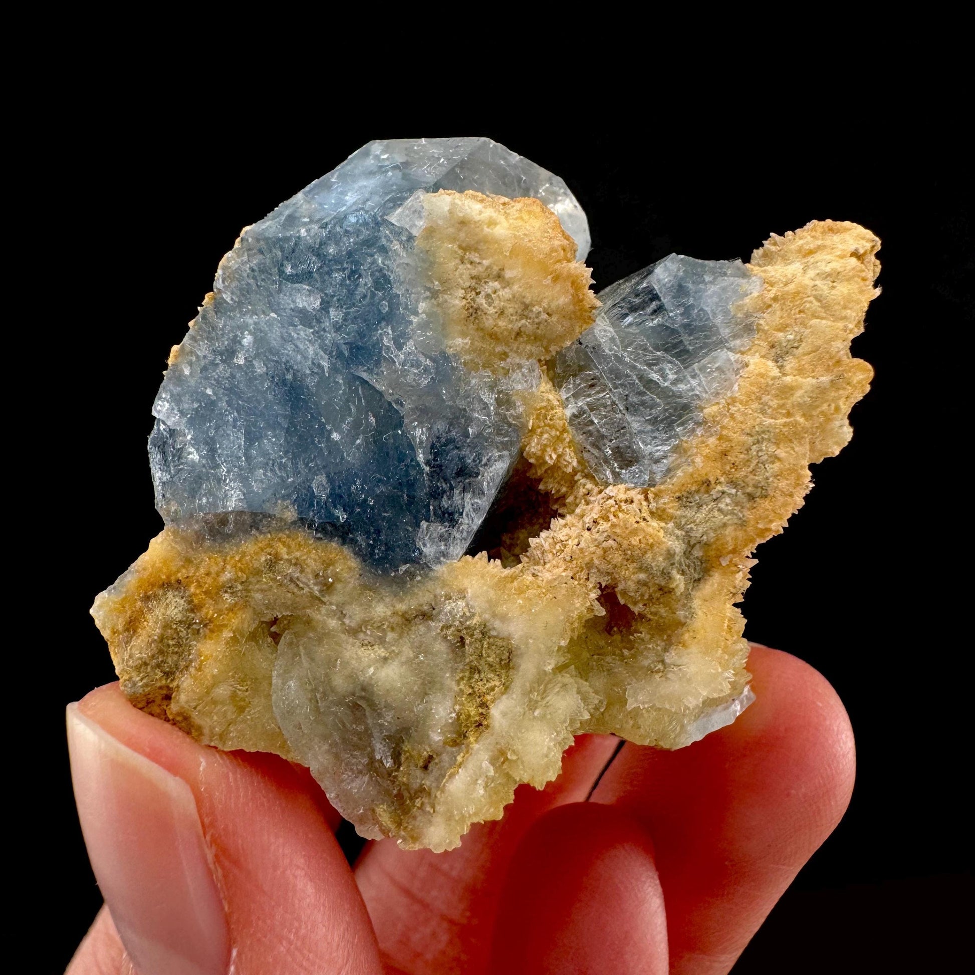 Celestite on Calcite | raw blue celestine crystal cluster, natural mineral specimen