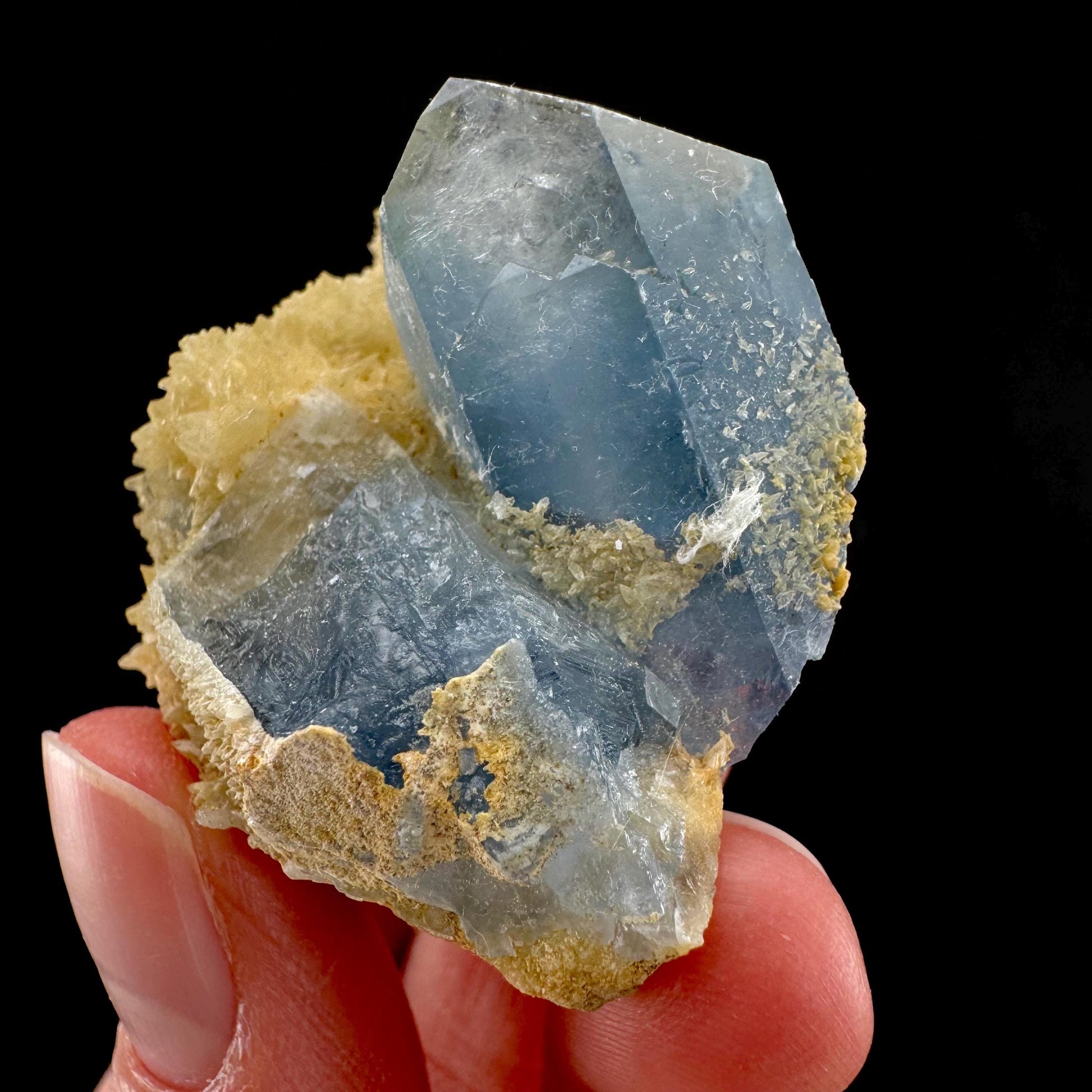 Celestite on Calcite | raw blue celestine crystal cluster, natural mineral specimen