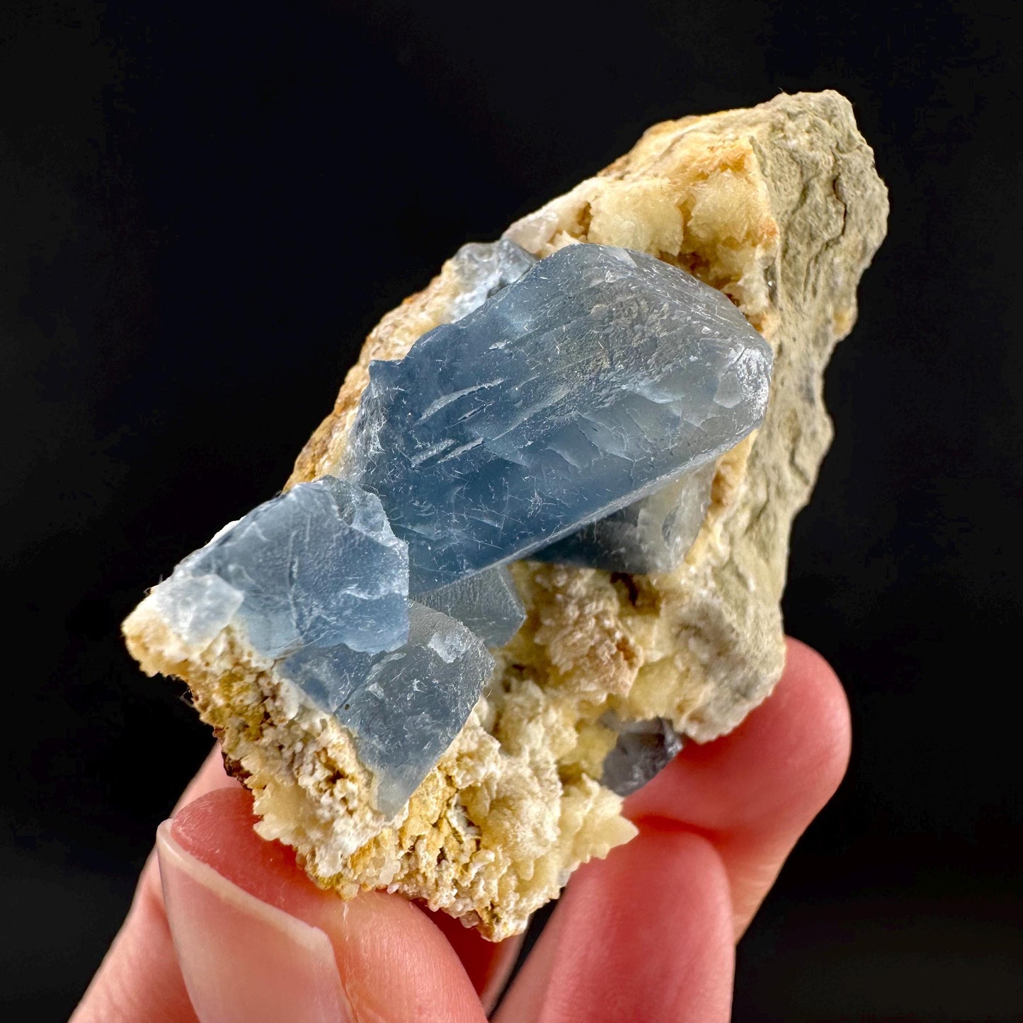 Celestite on Calcite | raw blue celestine crystal cluster, natural mineral specimen