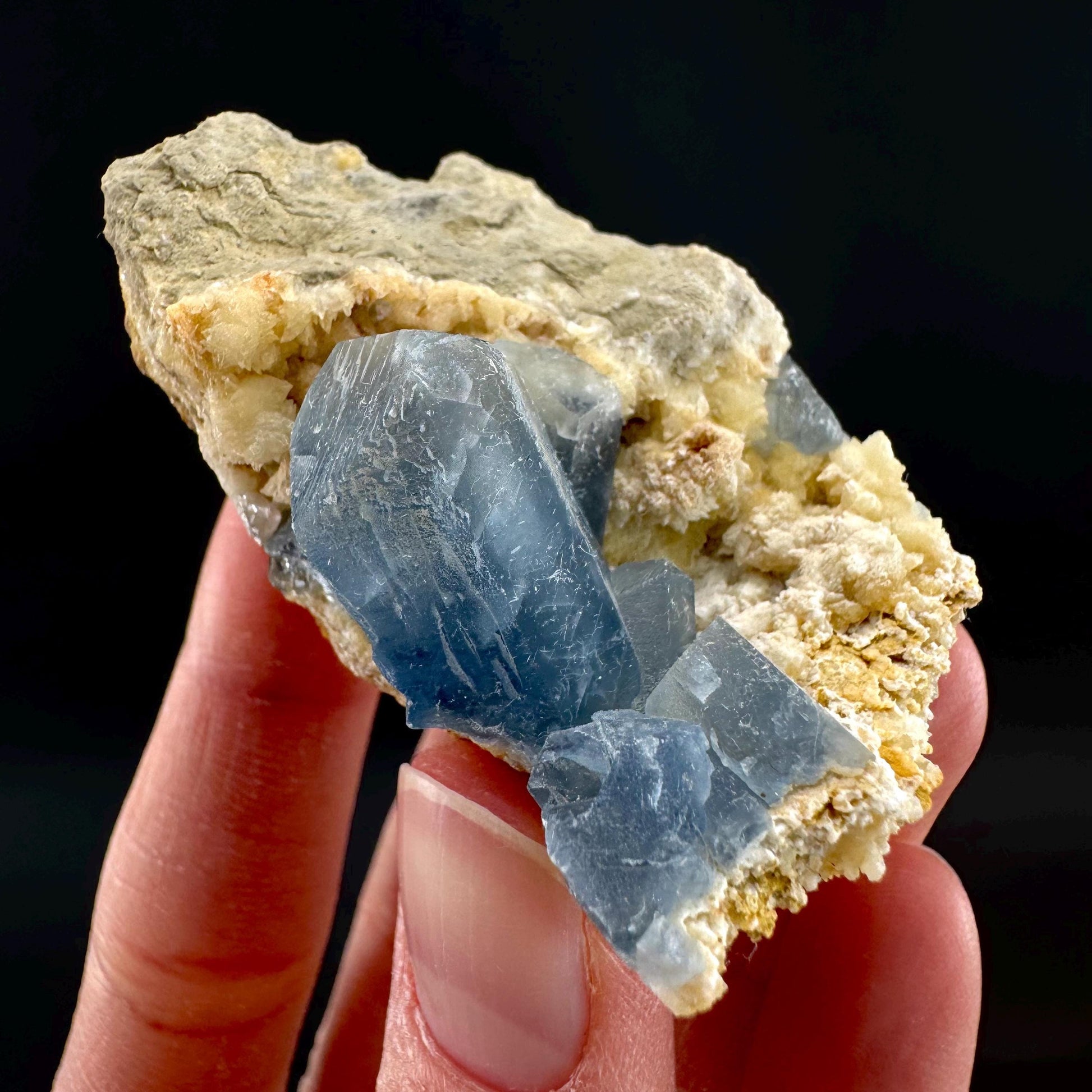 Celestite on Calcite | raw blue celestine crystal cluster, natural mineral specimen