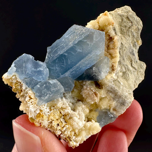 Celestite on Calcite | raw blue celestine crystal cluster, natural mineral specimen