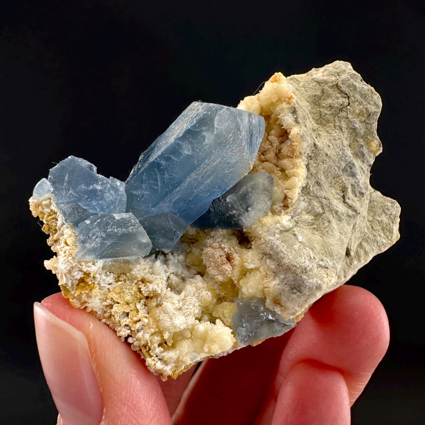 Celestite on Calcite | raw blue celestine crystal cluster, natural mineral specimen