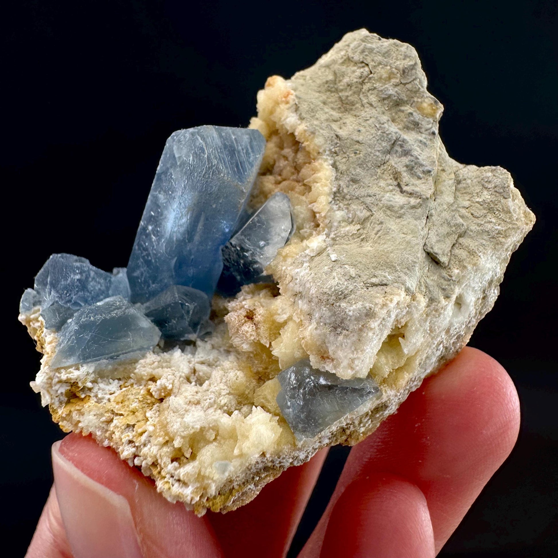 Celestite on Calcite | raw blue celestine crystal cluster, natural mineral specimen