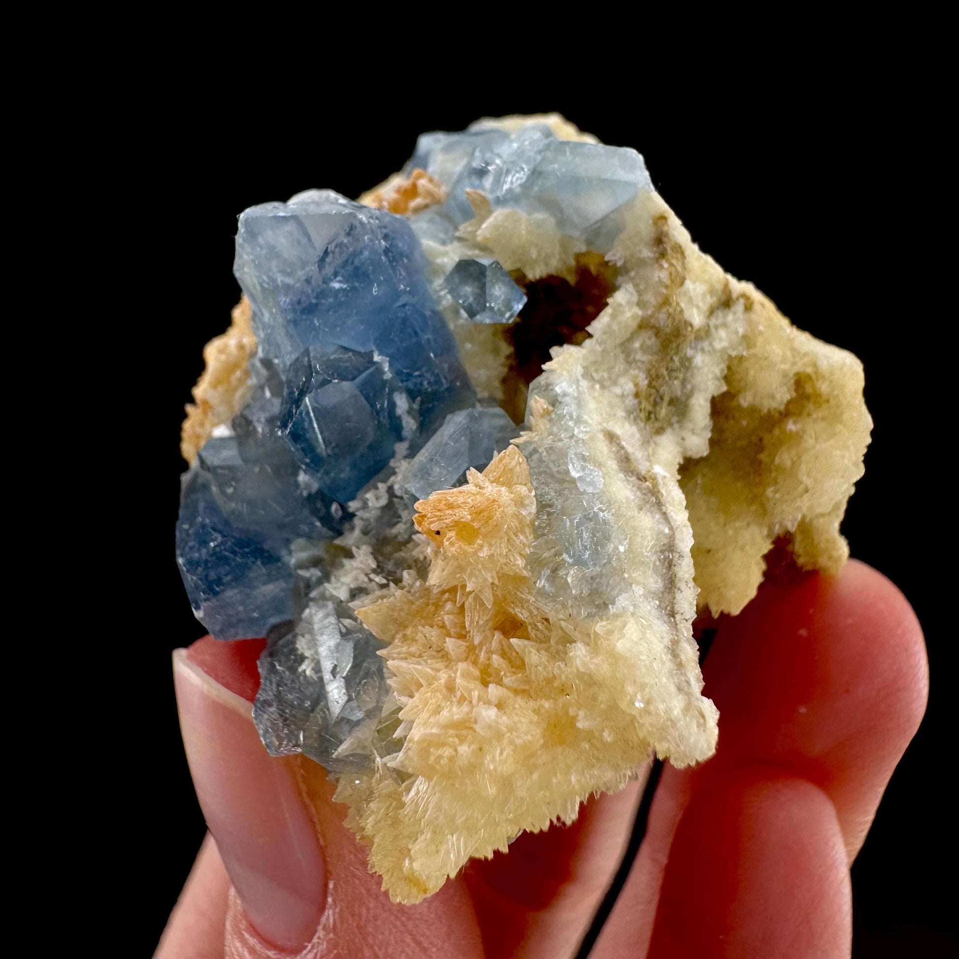 Celestite on Calcite | raw blue celestine crystal cluster, natural mineral specimen