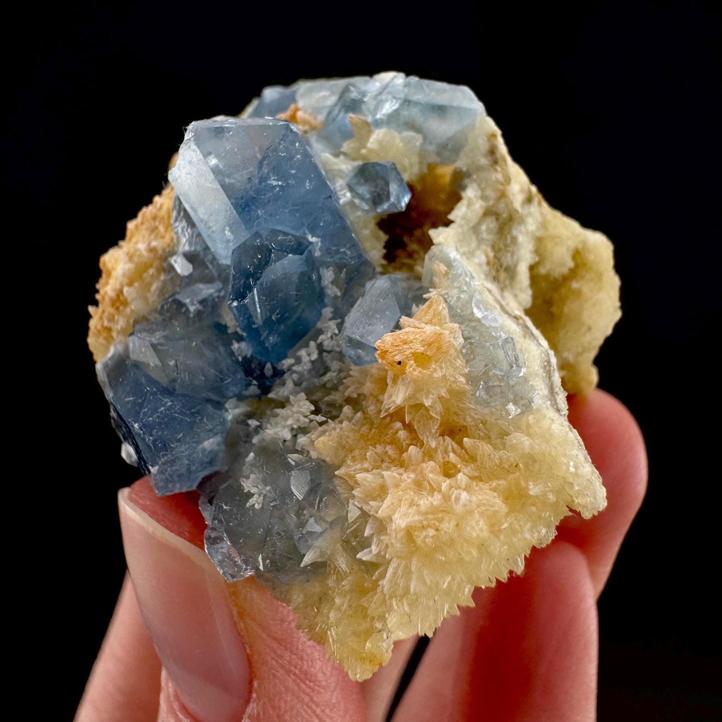 Celestite on Calcite | raw blue celestine crystal cluster, natural mineral specimen