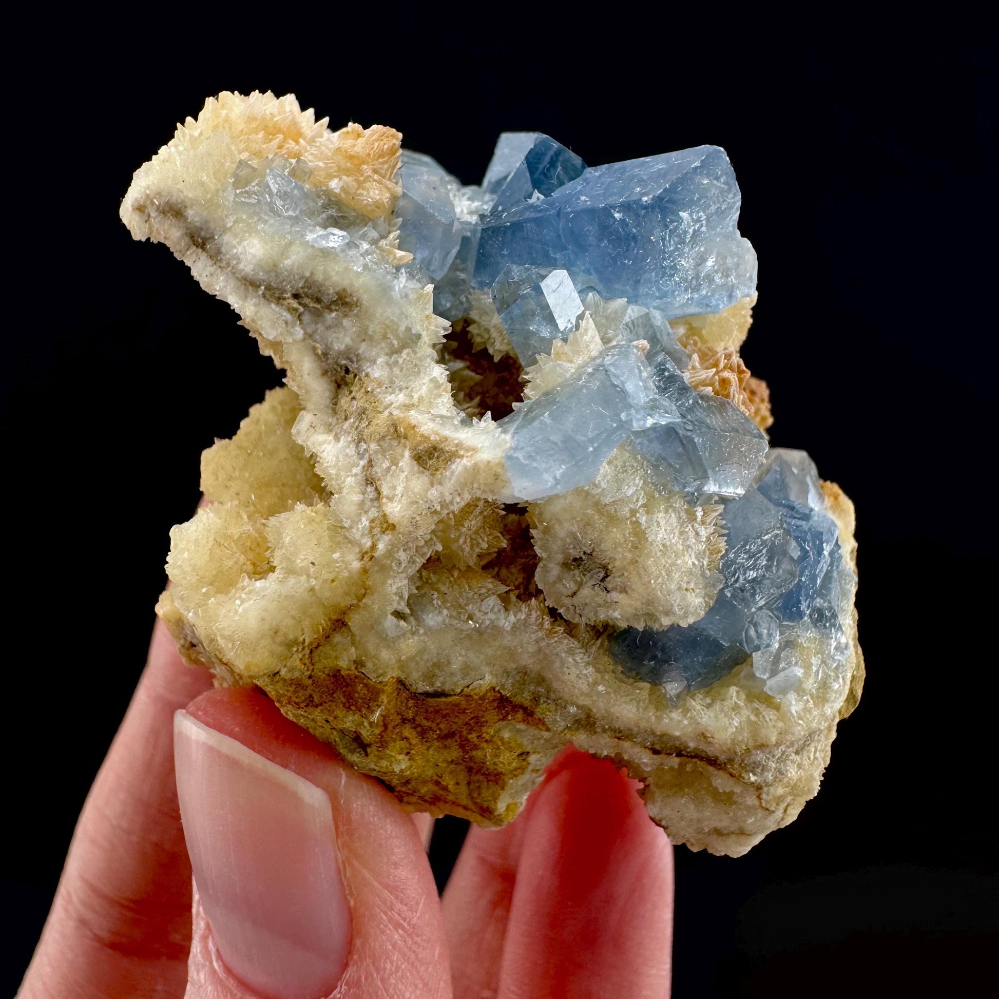 Celestite on Calcite | raw blue celestine crystal cluster, natural mineral specimen