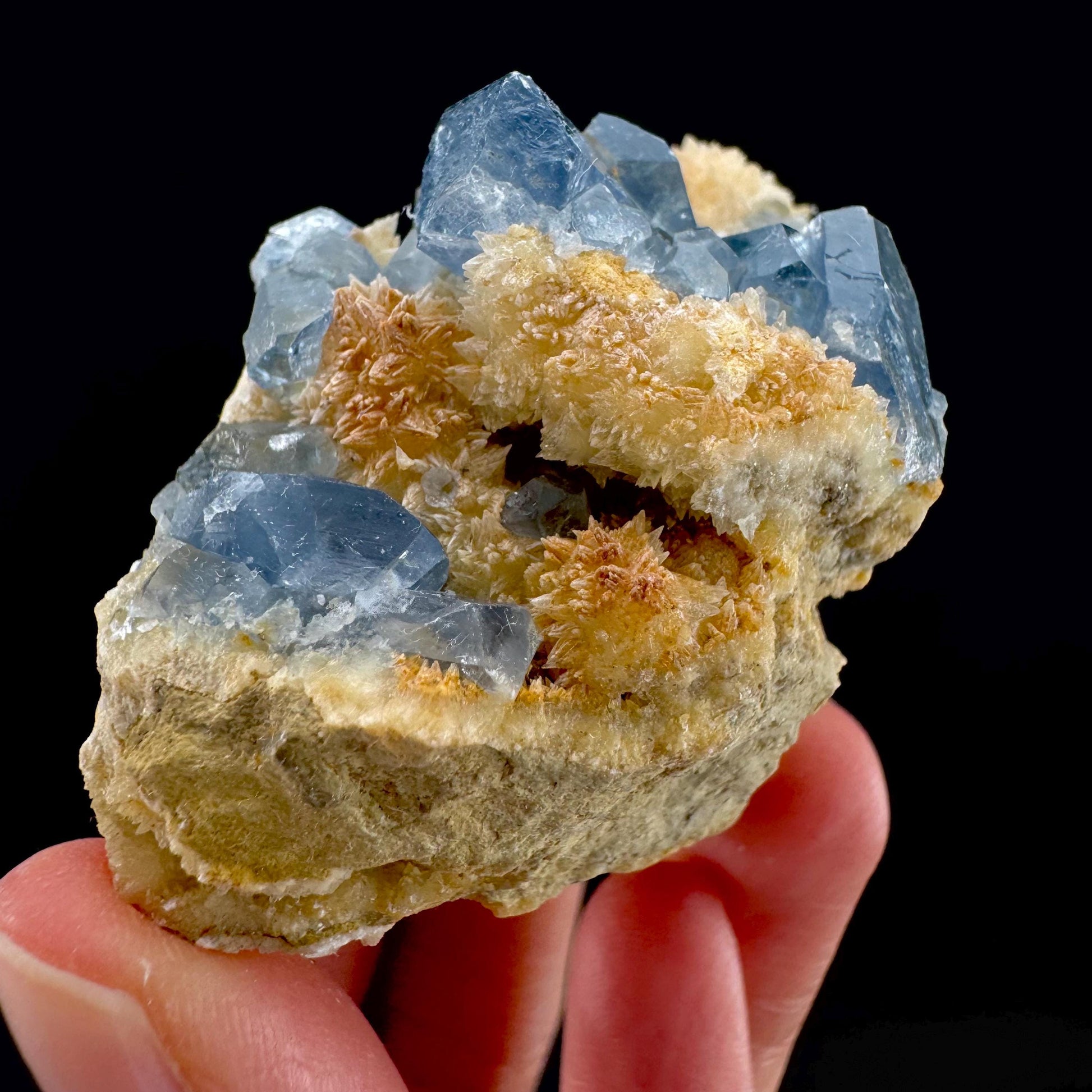 Celestite on Calcite | raw blue celestine crystal cluster, natural mineral specimen